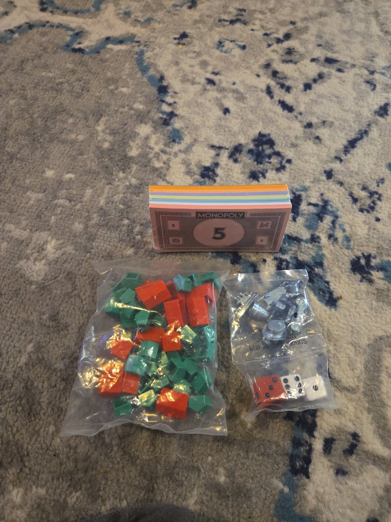 Monopoly Replacement Game Pieces and Money