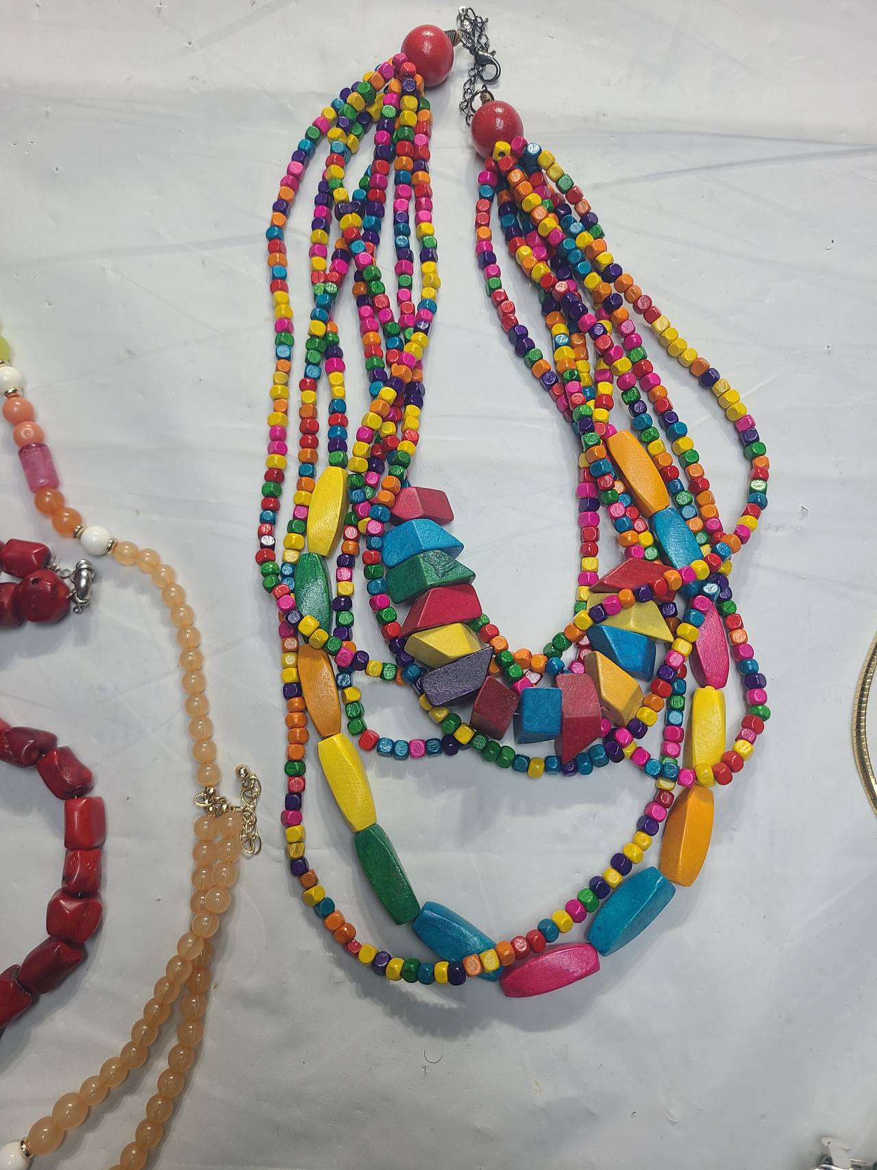 Multi-Strand Colorful Wooden Bead Necklace