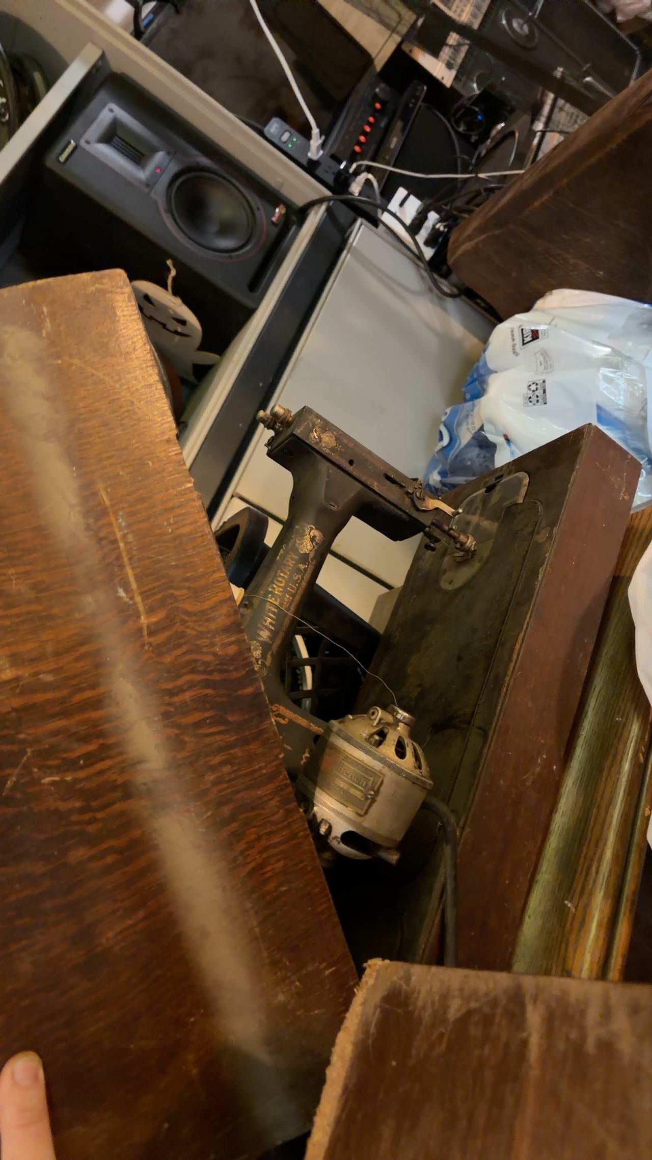 White Rotary Treadle Sewing Machine with Cabinet