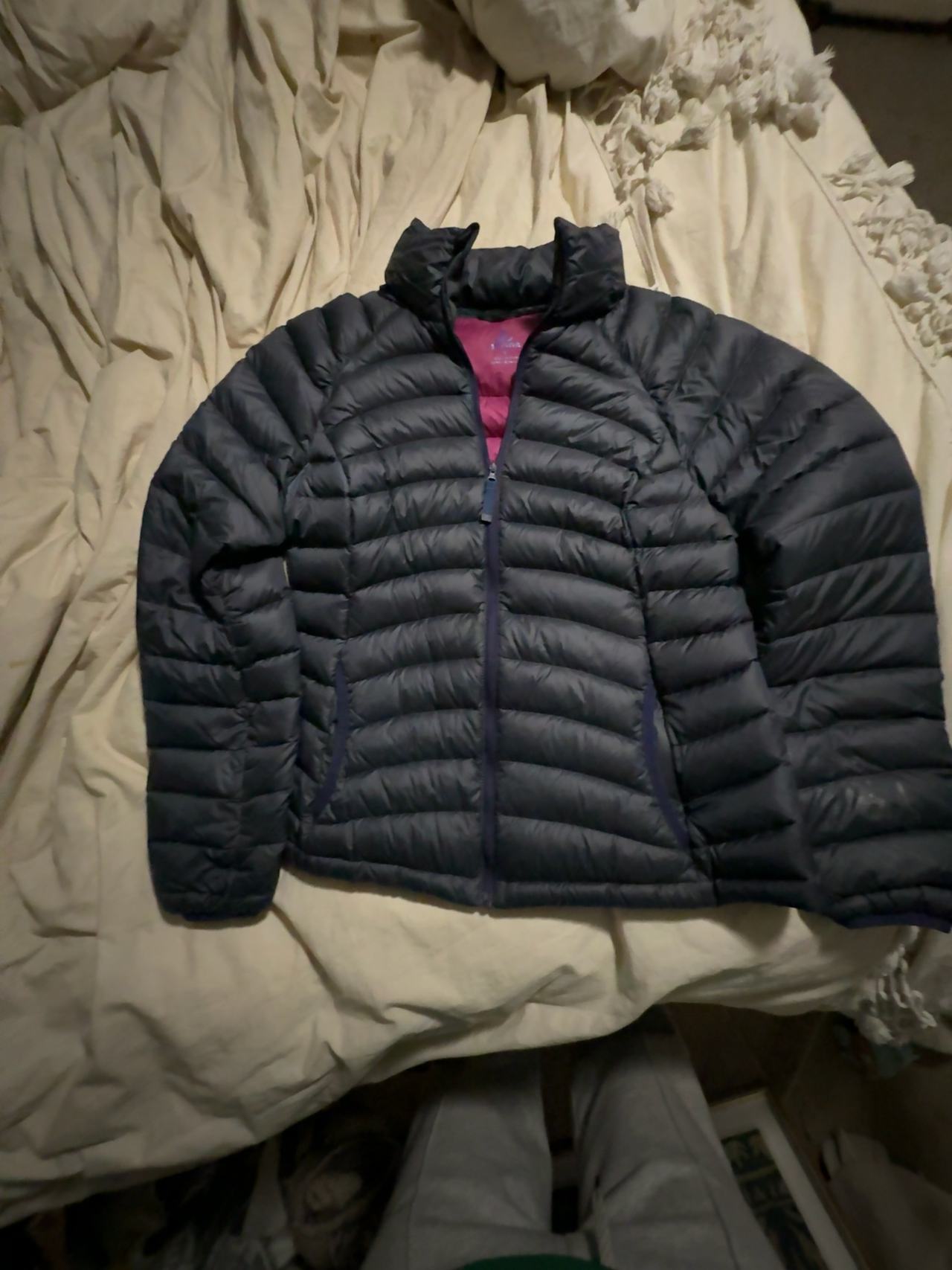 Prana Esla Hooded Down Puffer Jacket Grey