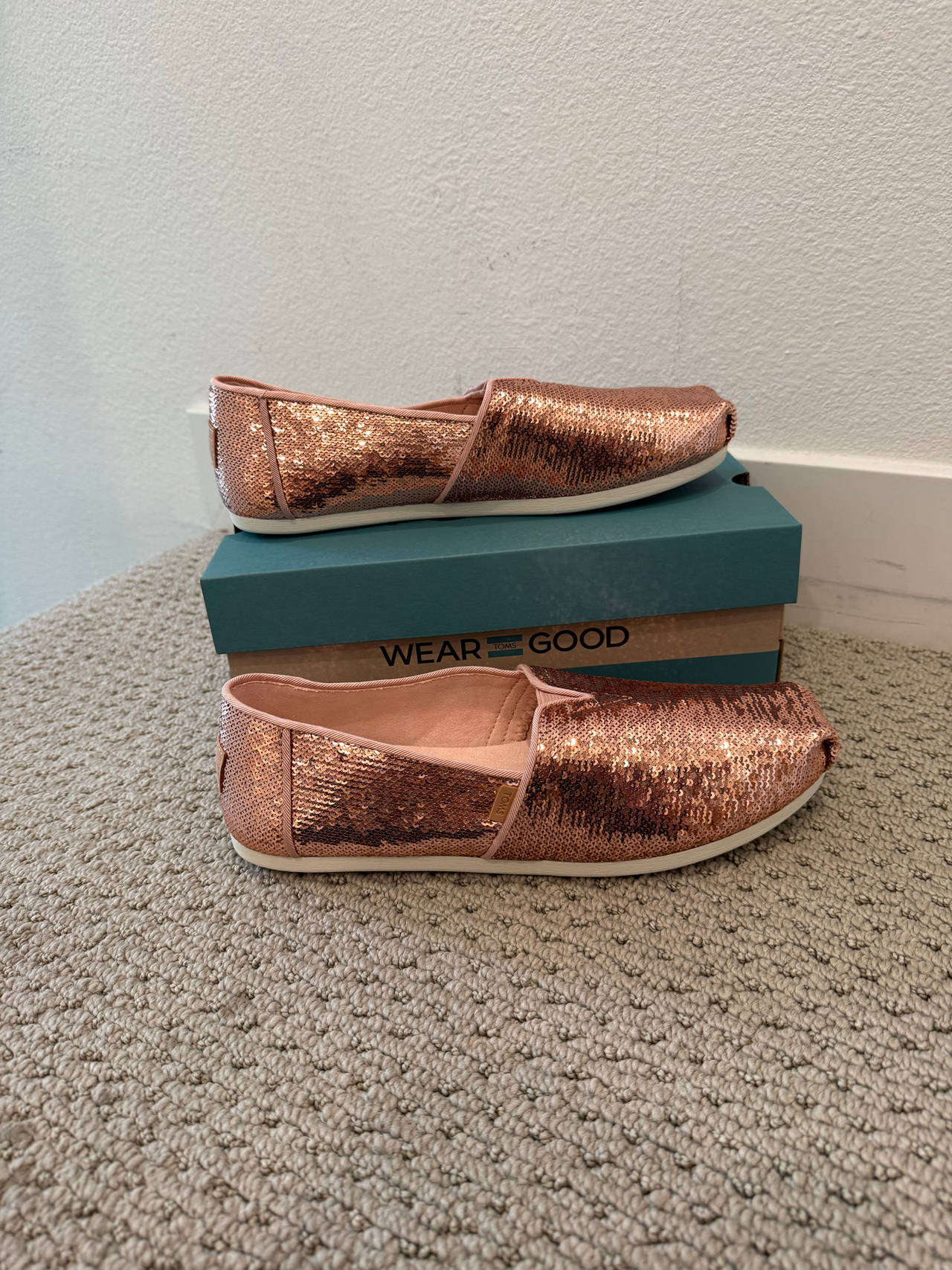 TOMS Alpargata Rose Gold Sequin Slip-On Shoes
