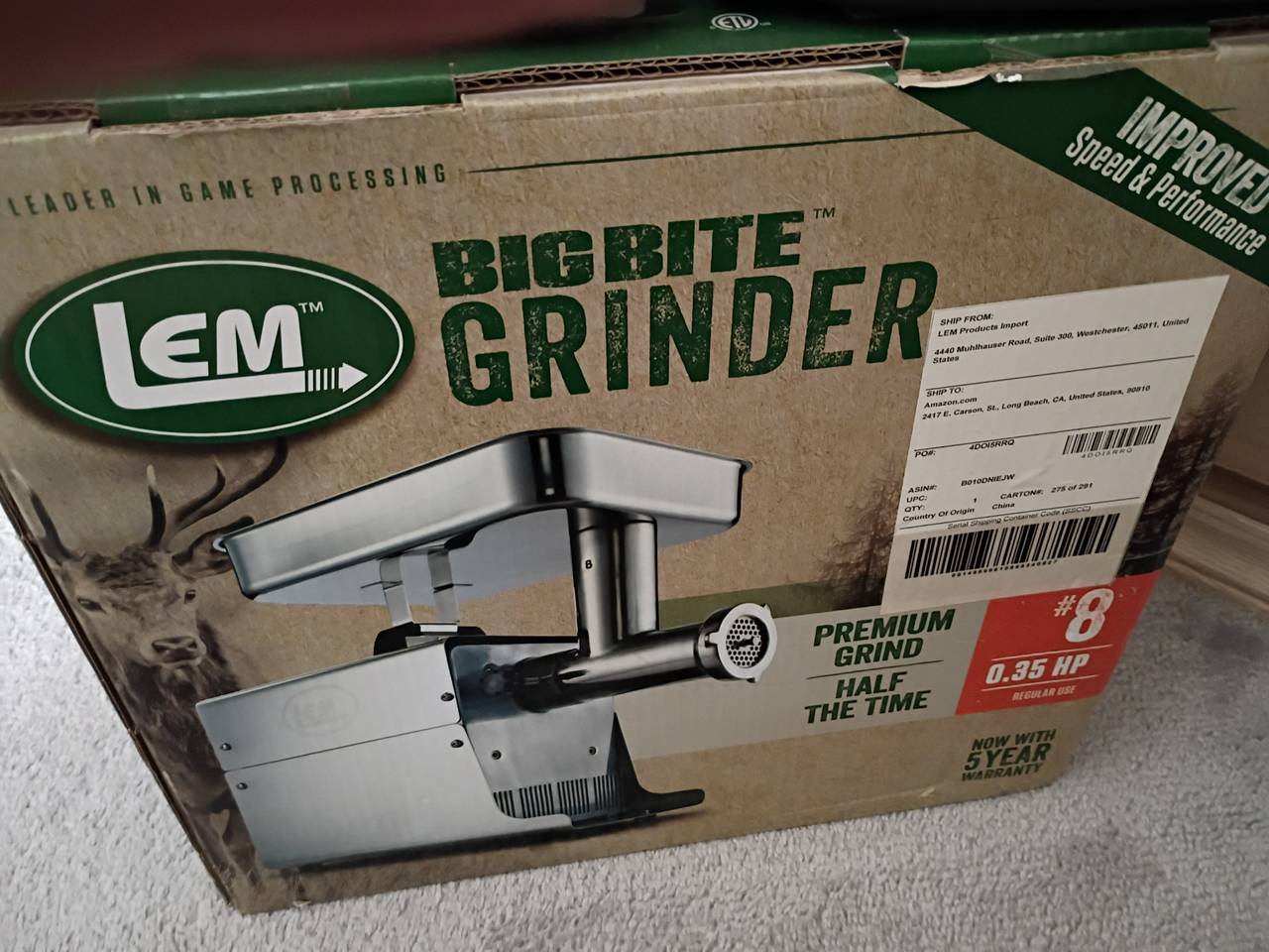 LEM Big Bite #8 Meat Grinder 0.35 HP
