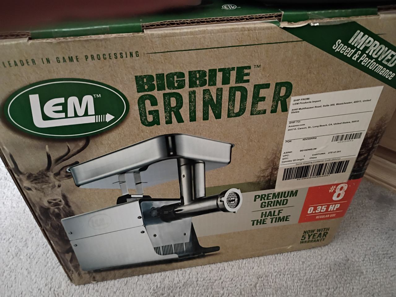 LEM Big Bite #8 Meat Grinder 0.35 HP