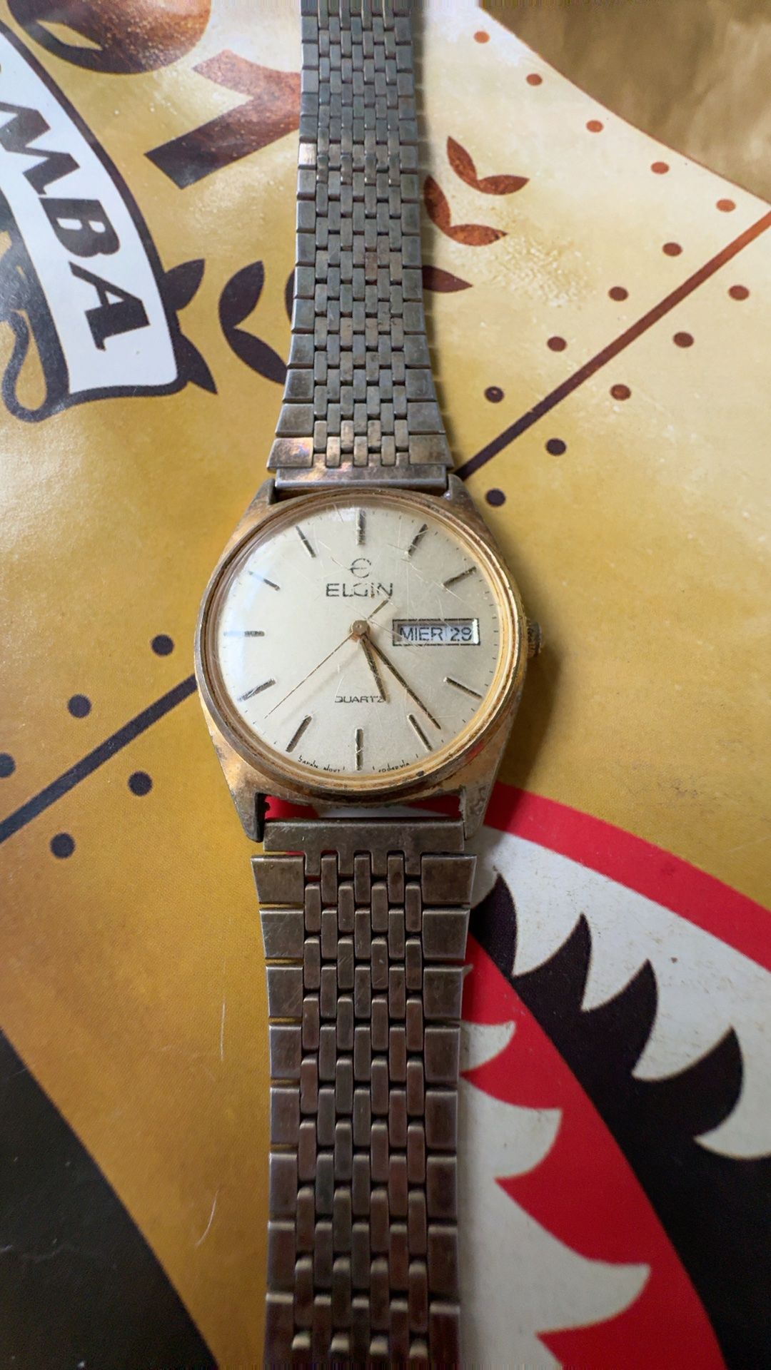Elgin Gold Tone Day/Date Quartz Watch