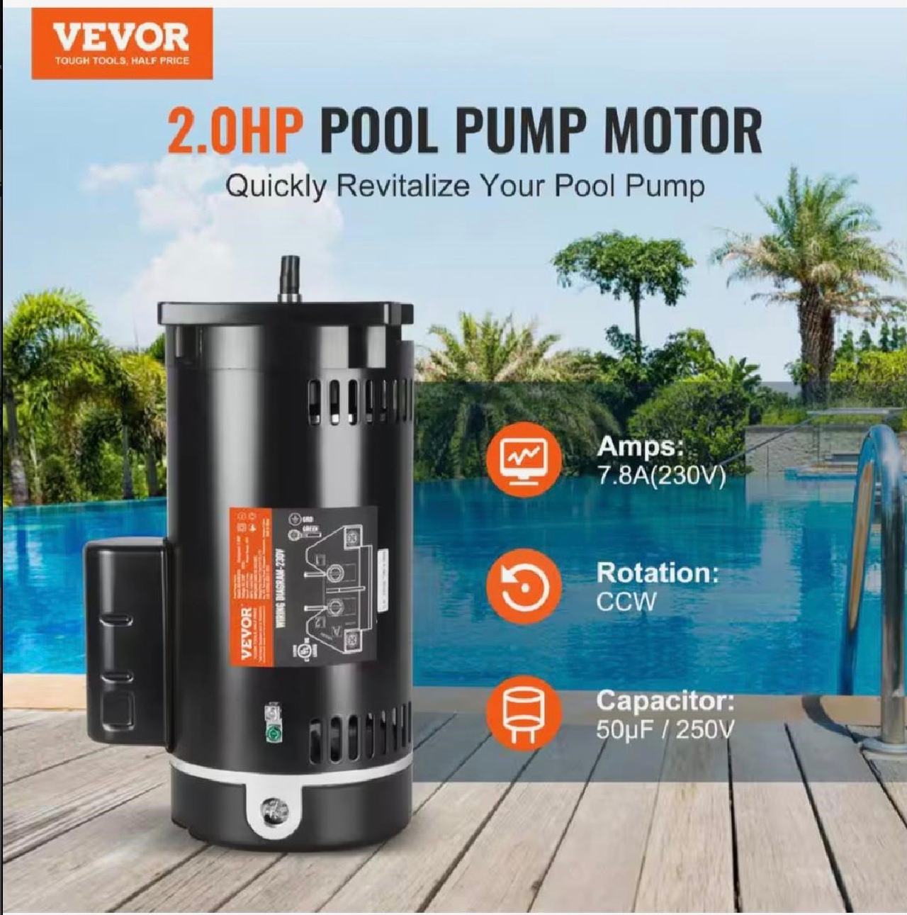 VEVOR 2.0HP Pool Pump Motor 230V Single Speed - Brand New in Box
