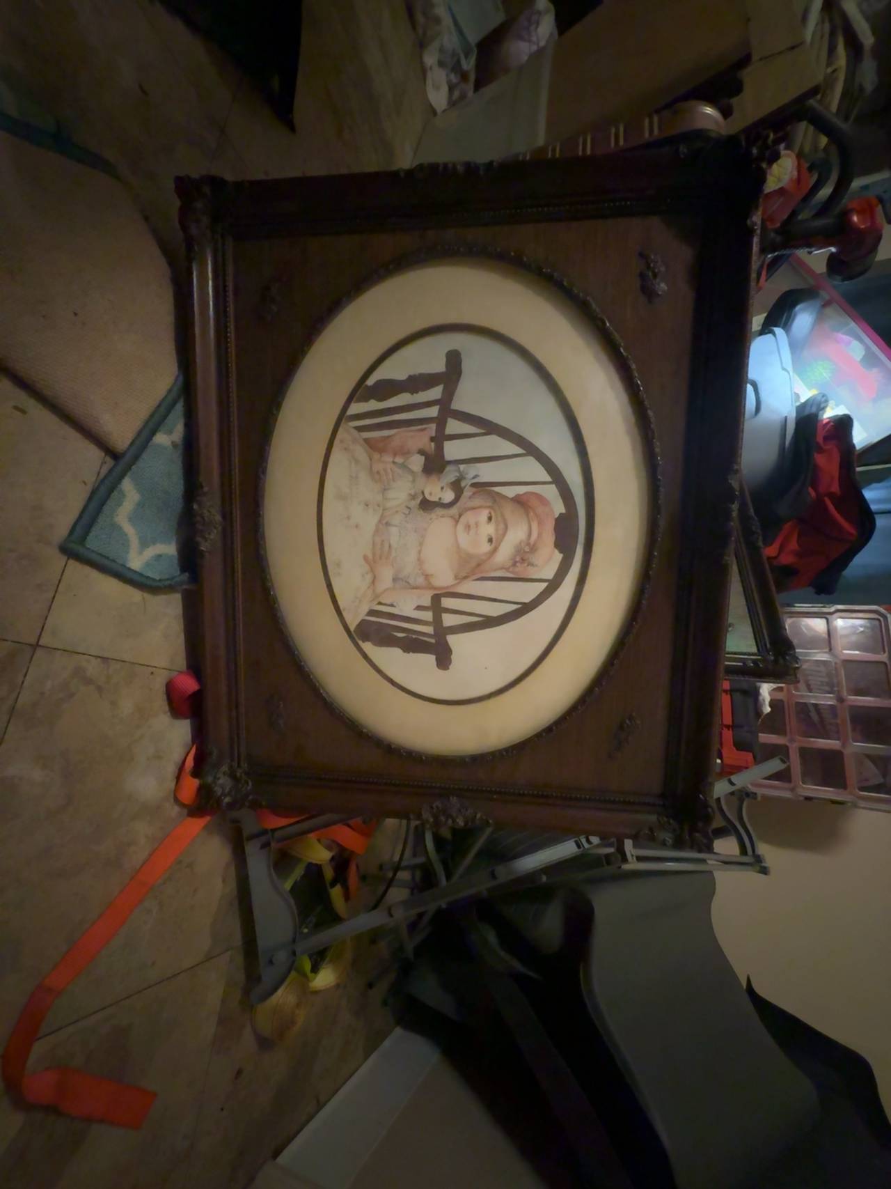 Vintage Framed Mirror with Victorian Children Illustration