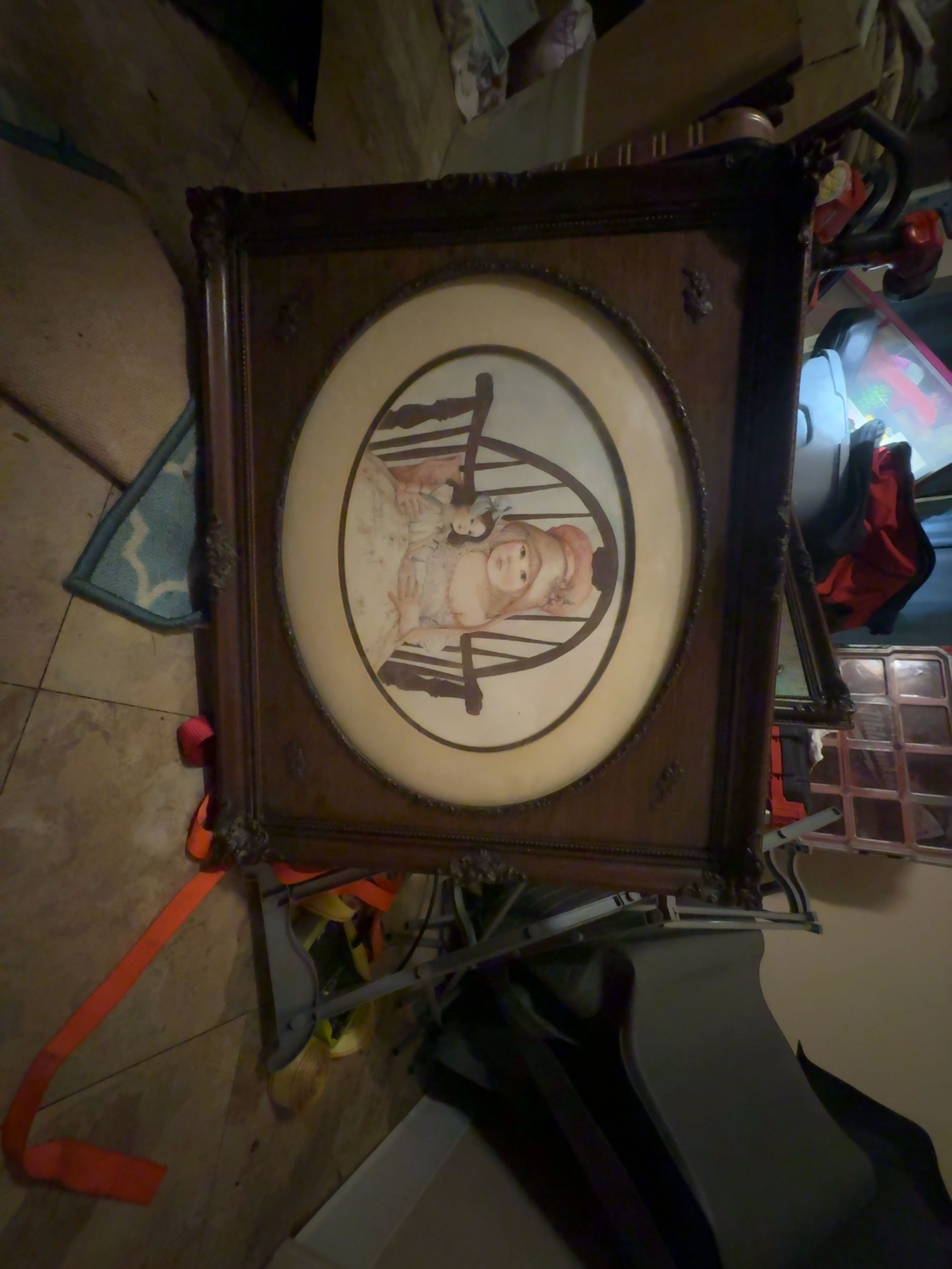 Vintage Framed Mirror with Victorian Children Illustration