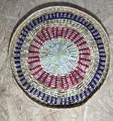 Vintage Handwoven Lidded Basket w Handles Natural Fiber Pink Green Storage Hampr - Image 8
