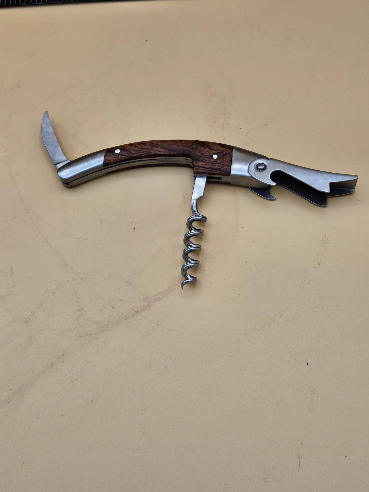 Waiters Corkscrew Wine Opener with Wood Inlay