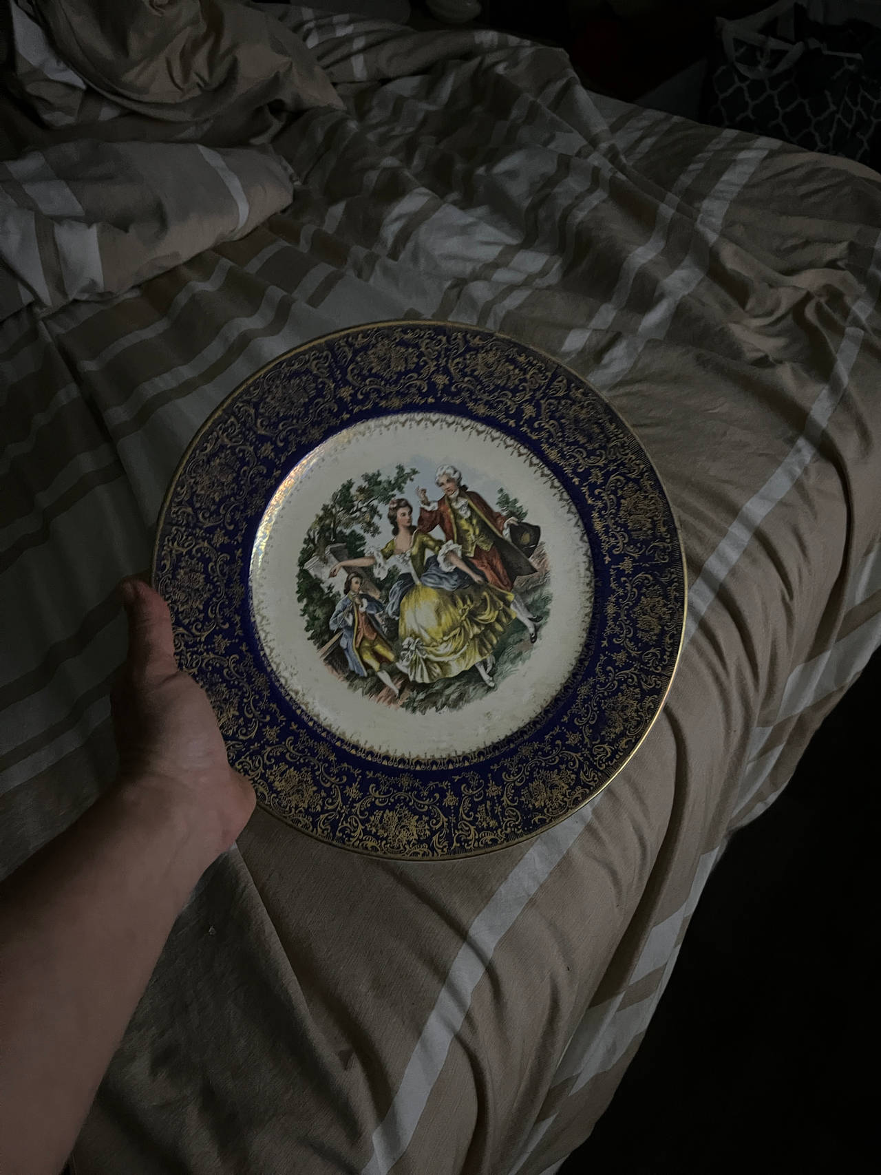 Limoges Style Cobalt Blue Courting Couple Decorative Plate