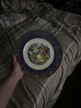 Limoges Style Cobalt Blue Courting Couple Decorative Plate - Image 1