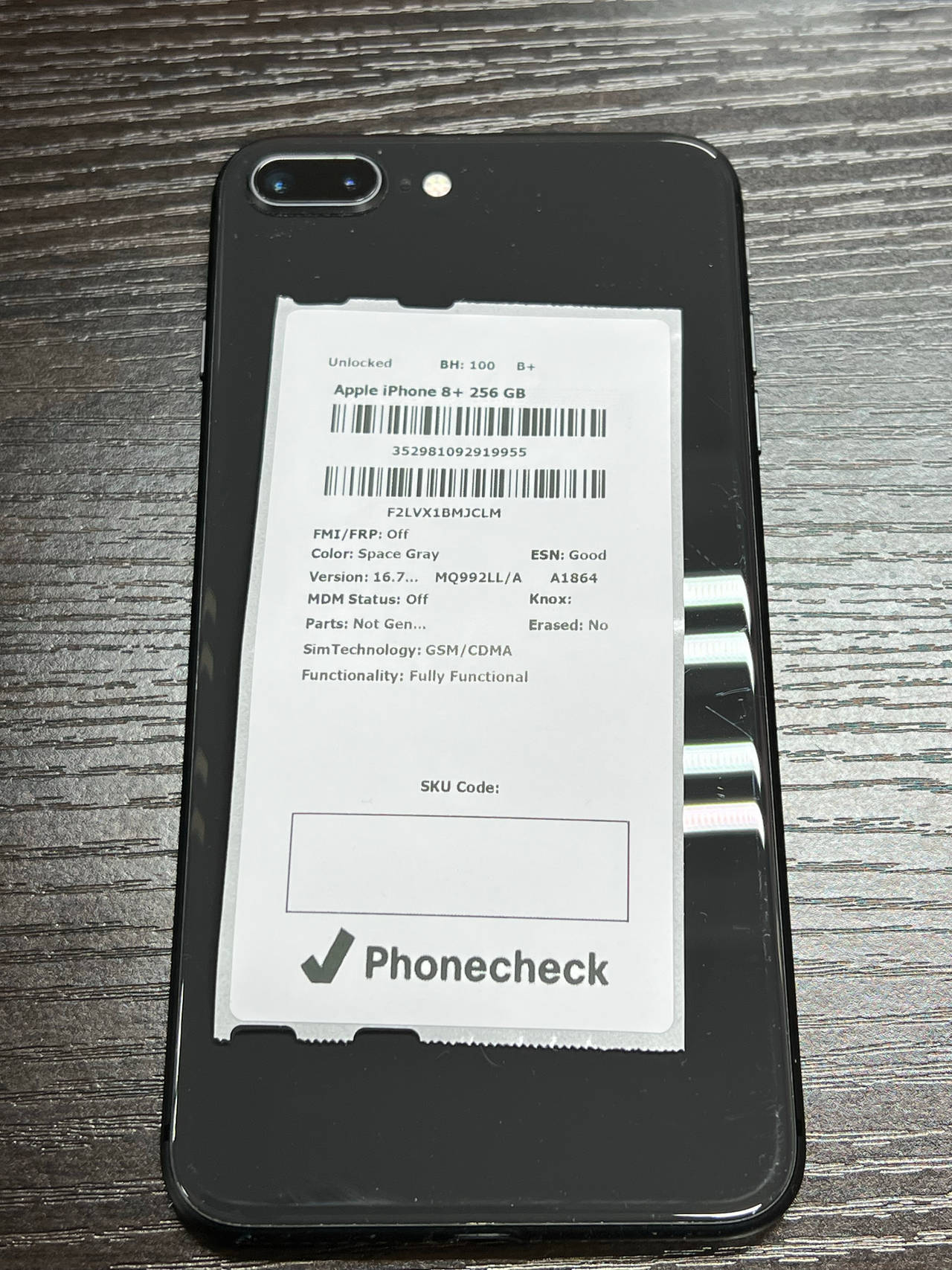 Apple iPhone 8 Plus 256GB Space Gray unlocked 100% battery health