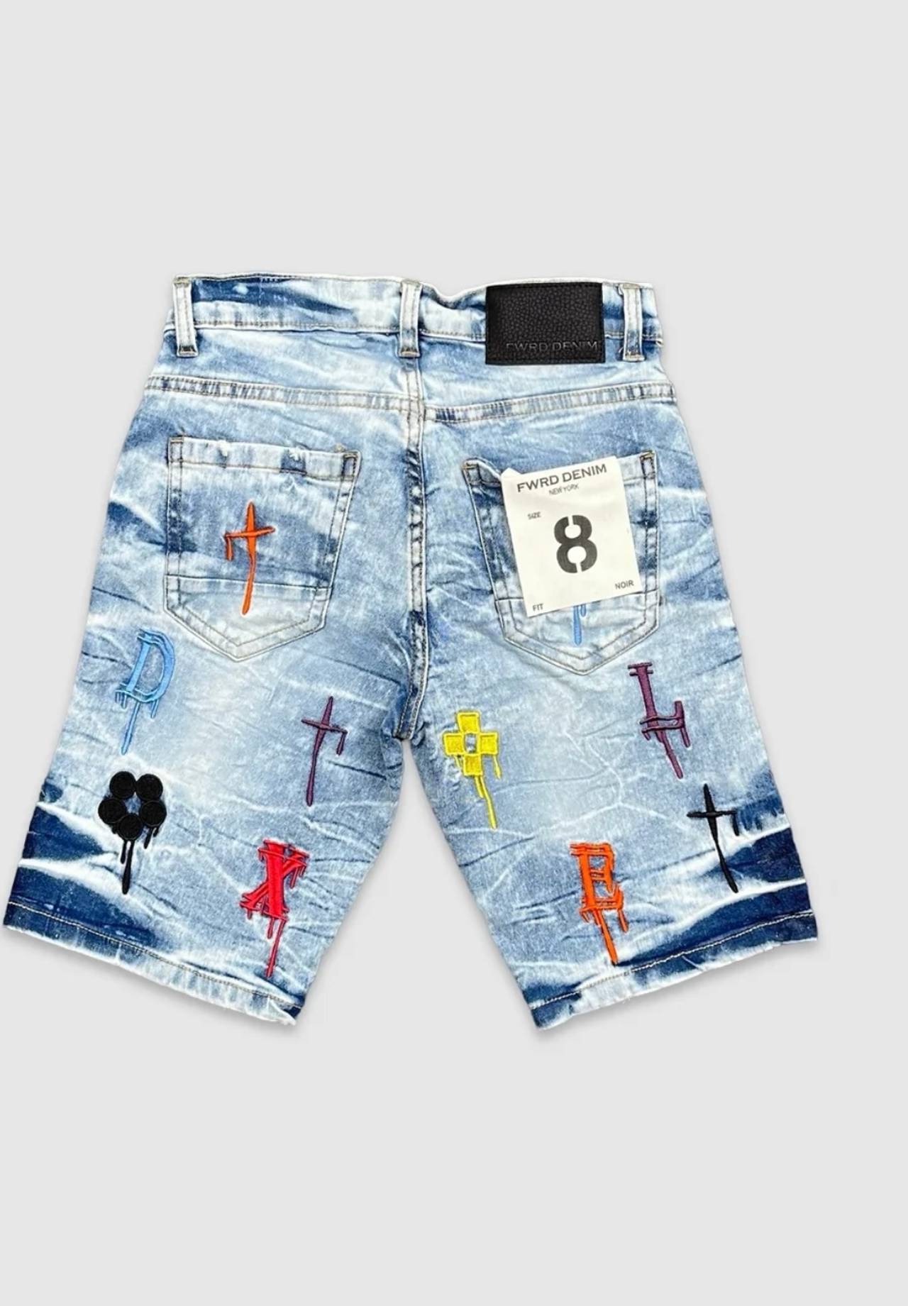 FWRD Denim Embroidered Cross Shorts