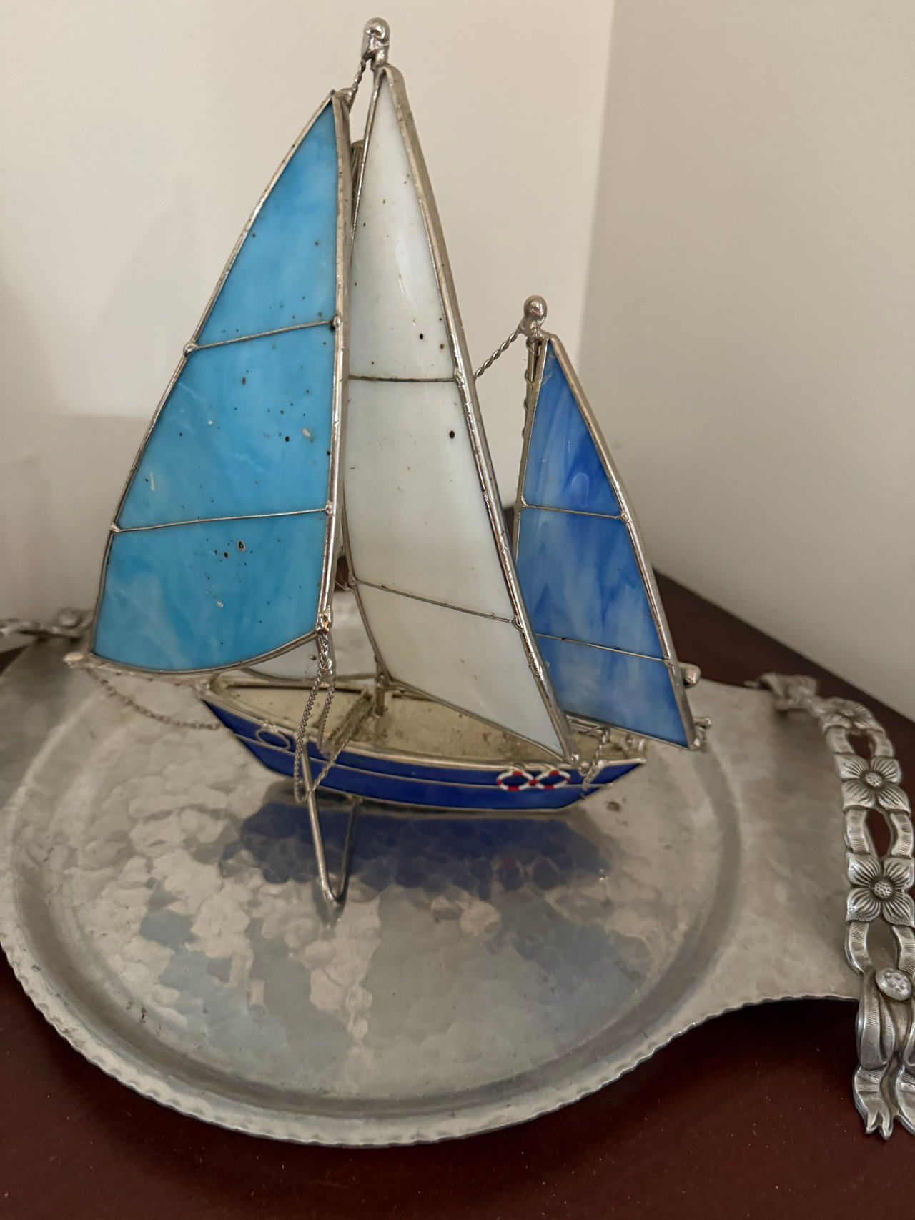 Stained Glass Sailboat Figurine