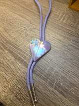 Heart Shaped Abalone Shell Bolo Tie with Purple Cord - Image 2