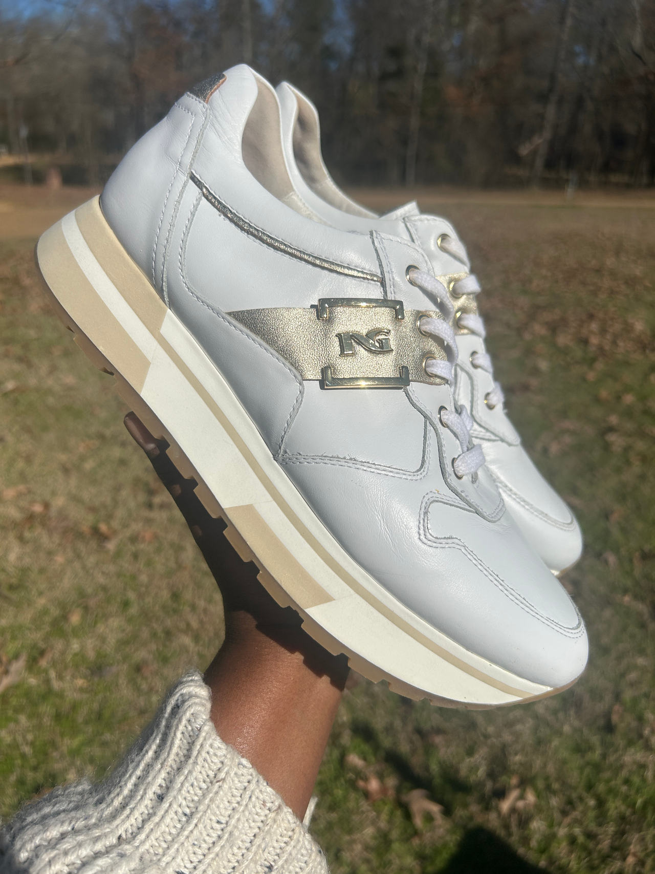 NeroGiardini White Leather Platform Sneakers