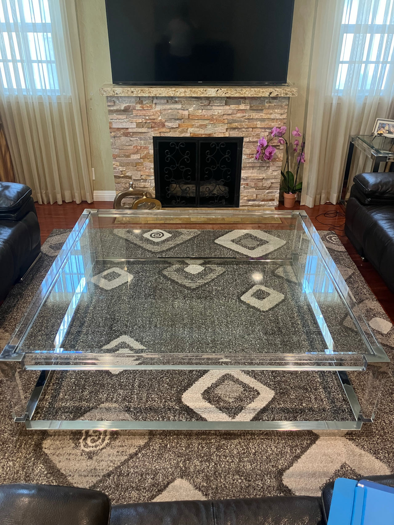Glass and Chrome Square Coffee Table w/ Mini Side Table