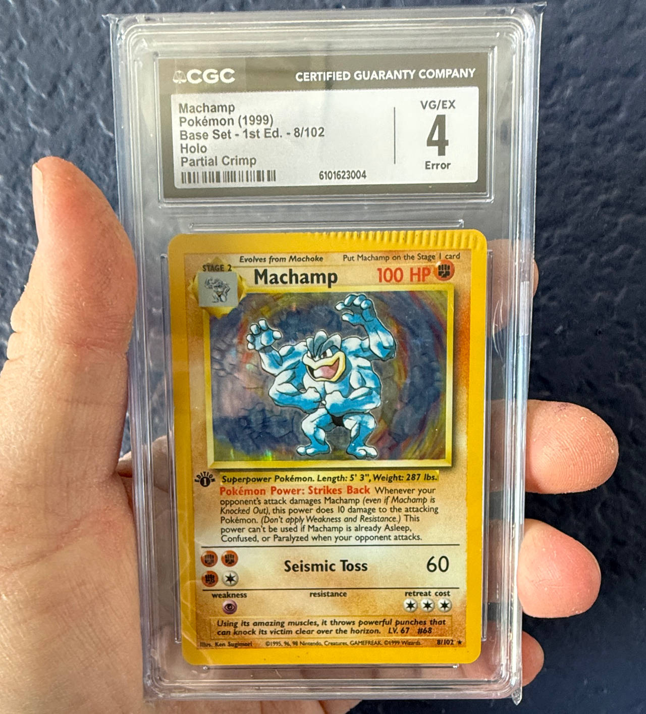 Pokémon Machamp Base Set 1st Edition Holo 8/102 CGC 4 Partial Crimp Error