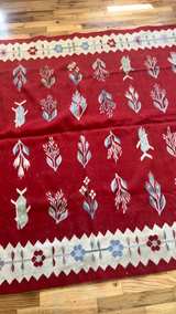 Vintage Handwoven Kilim Rug with Fish and Floral Pattern - Image 3