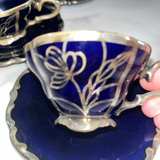 Vintage Blue Porcelain and Silver Tea Set (Germany, 8-Person) - Image 3