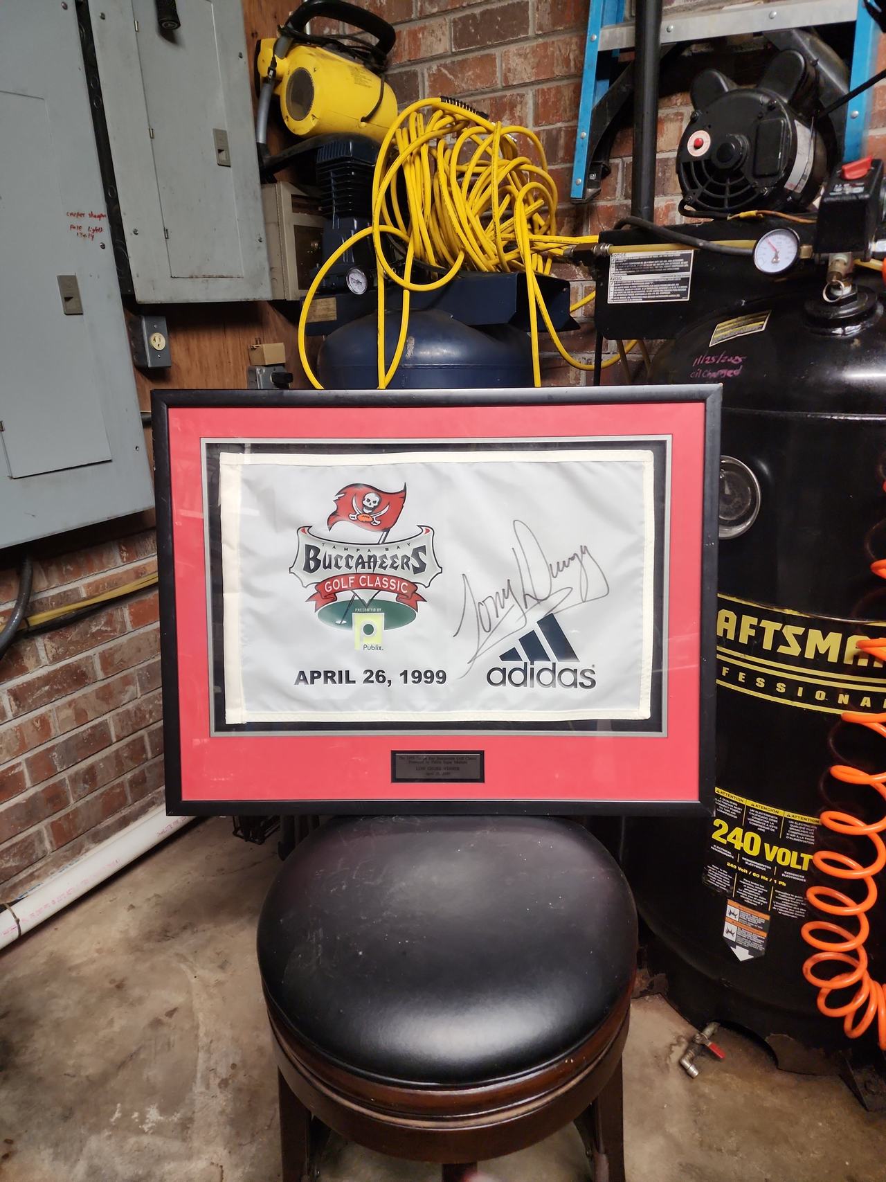 Tony Dungy Signed 1999 Tampa Bay Buccaneers Golf Classic Pin Flag