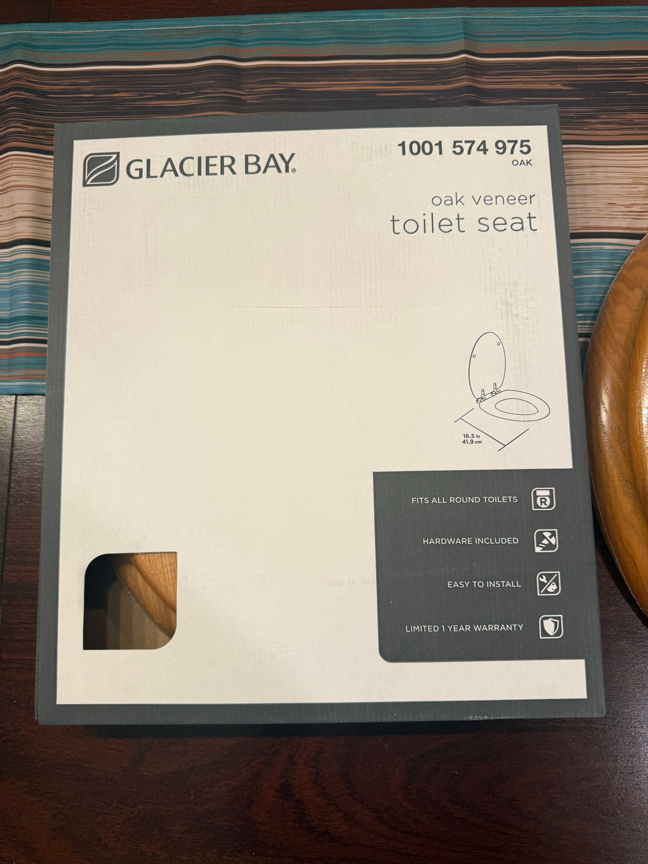 Glacier Bay Oak Veneer Round Toilet Seat