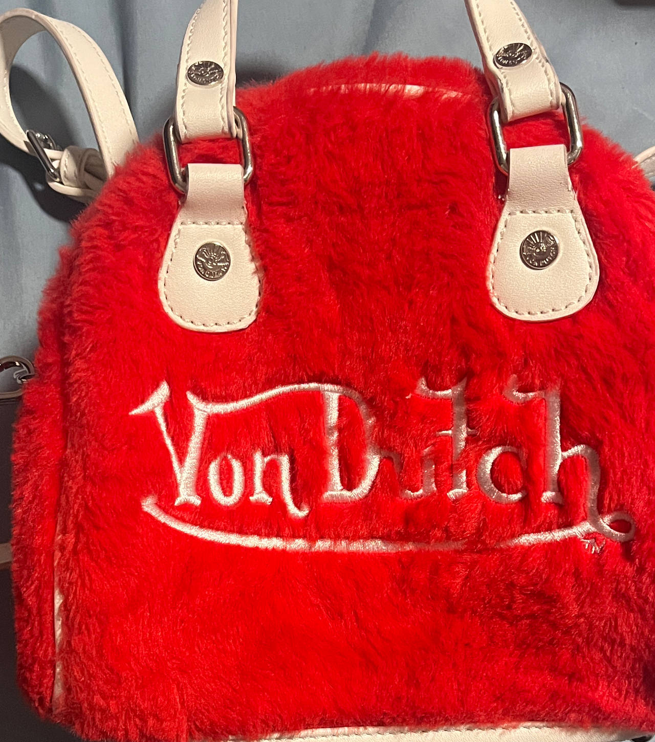 Von Dutch Red Faux Fur Mini Bowling Bag