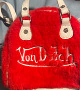 Von Dutch Red Faux Fur Mini Bowling Bag - Image 1