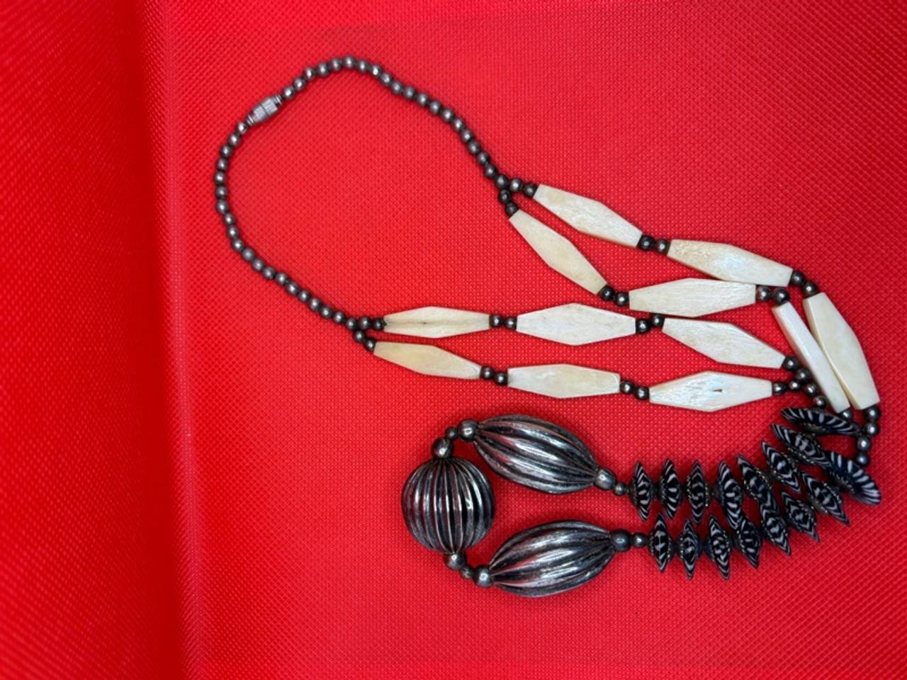 Miriam Haskell Vintage Celluloid Slice Necklace on Padlock Chain