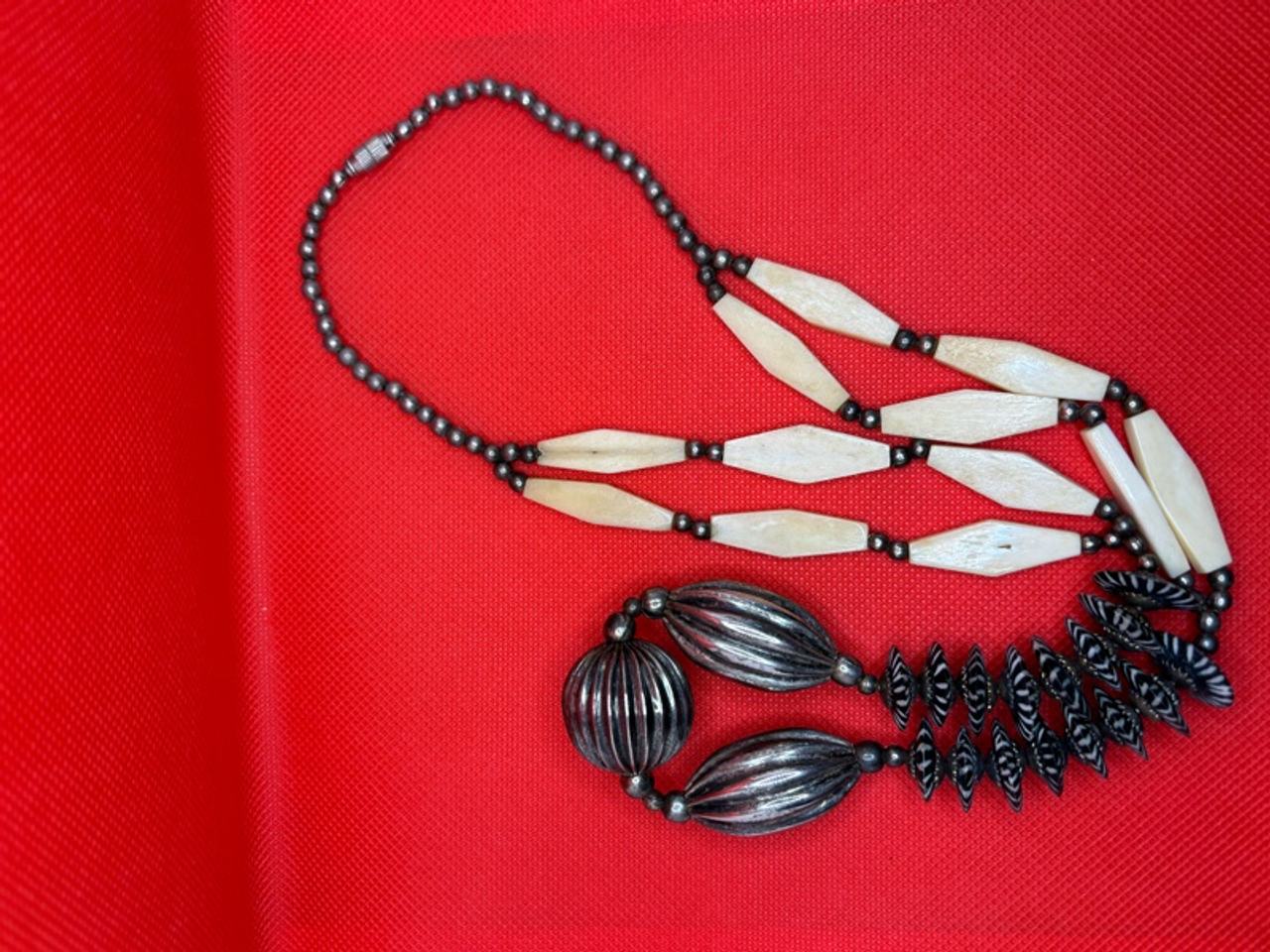 Miriam Haskell Vintage Celluloid Slice Necklace on Padlock Chain