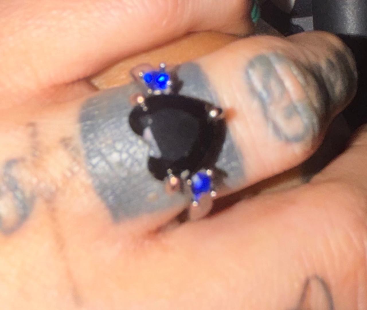 Heart Shaped Black and Blue Gemstone Ring