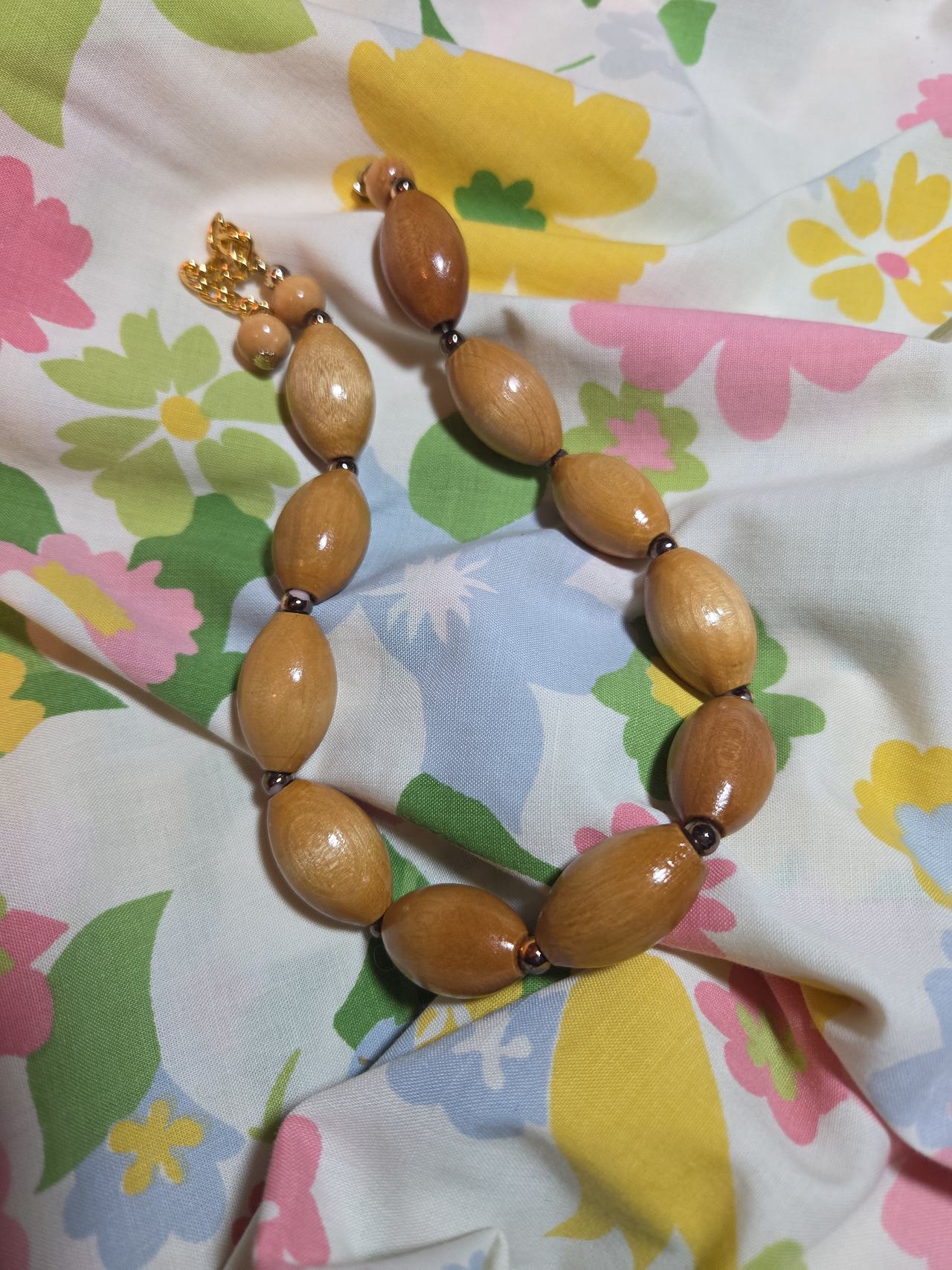 Oval Wooden Bead Necklace