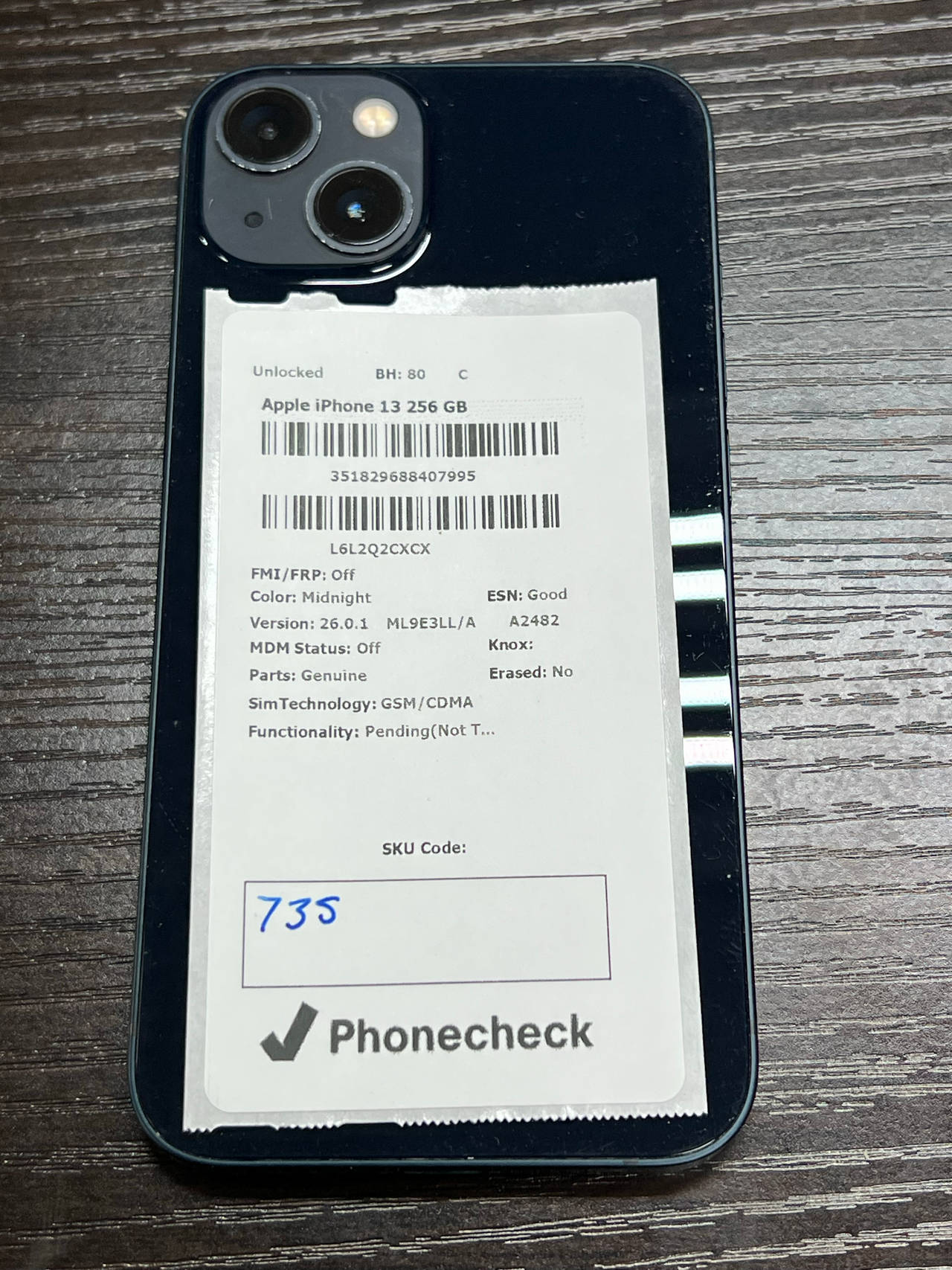 Apple iPhone 13 256GB Midnight unlocked 80% battery health