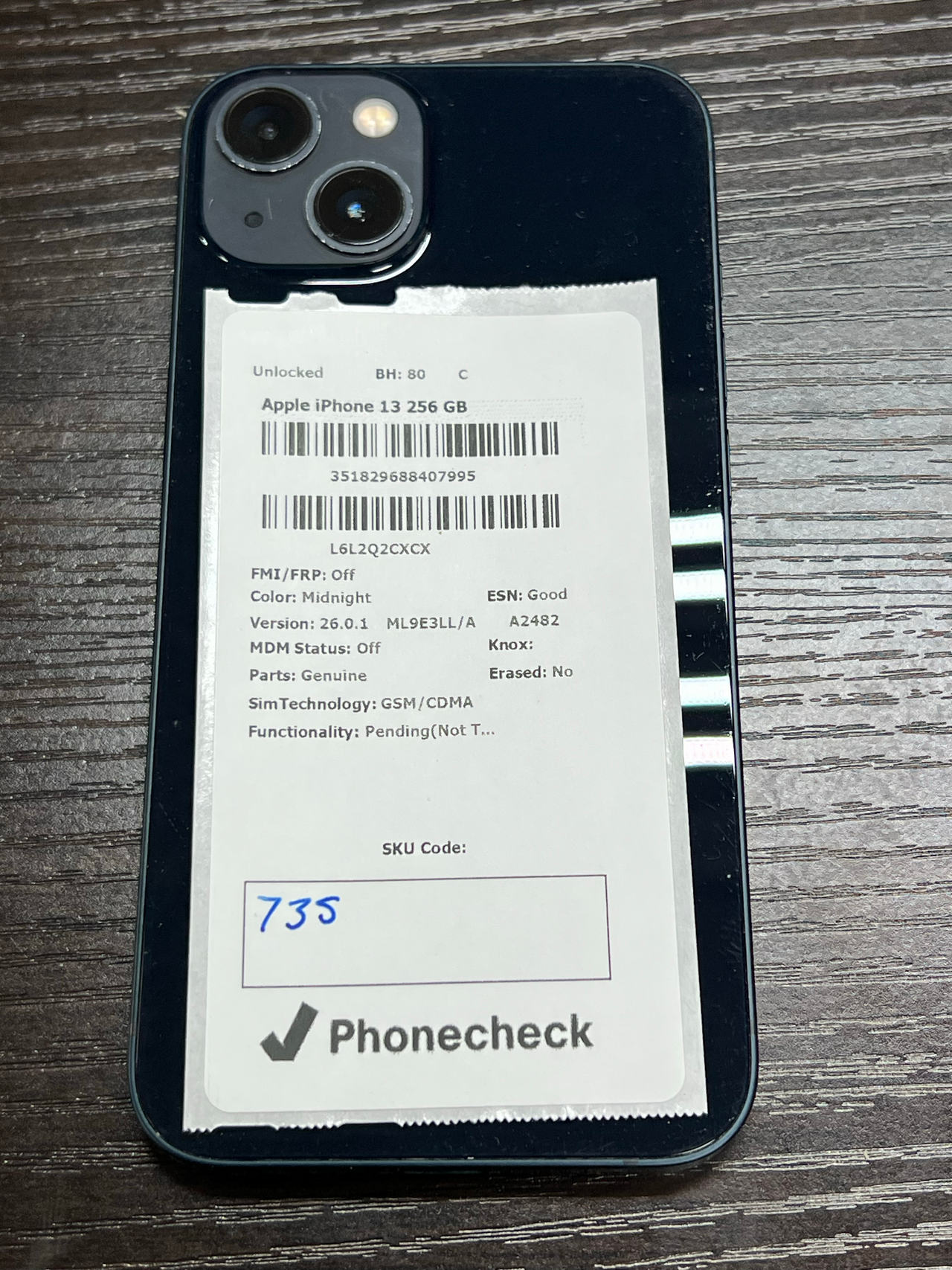 Apple iPhone 13 256GB Midnight unlocked 80% battery health