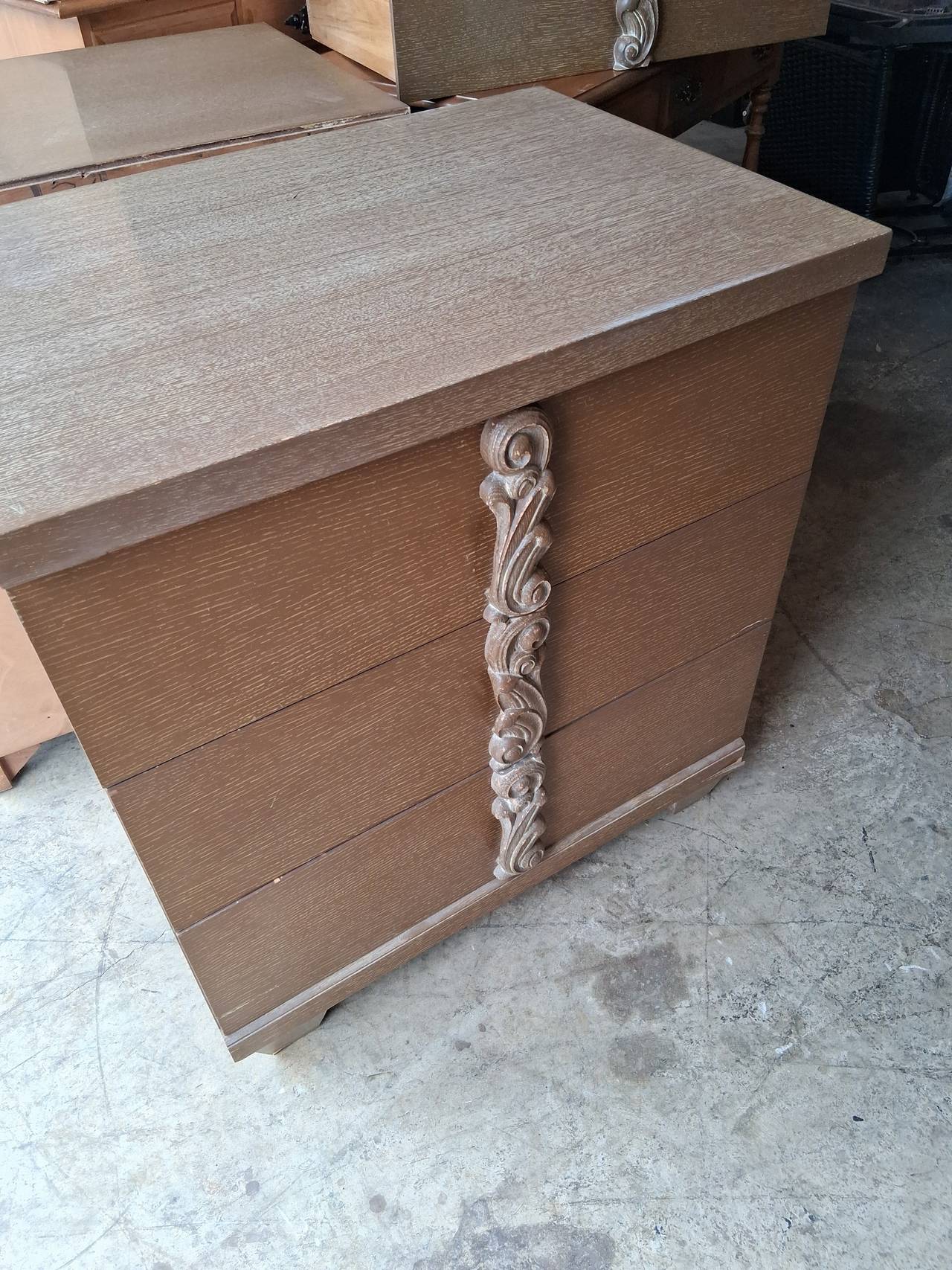 2 Vintage 3-Drawer Nightstand with Scroll Detail