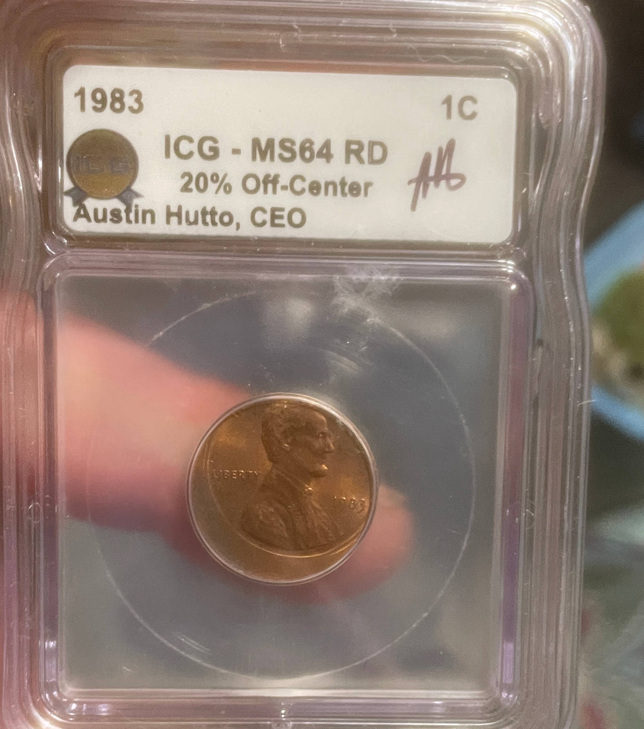1983 Lincoln Cent 20% Off-Center Error ICG MS64 RD