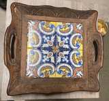 Wooden Serving Tray with Decorative Ceramic Tiles - Image 1
