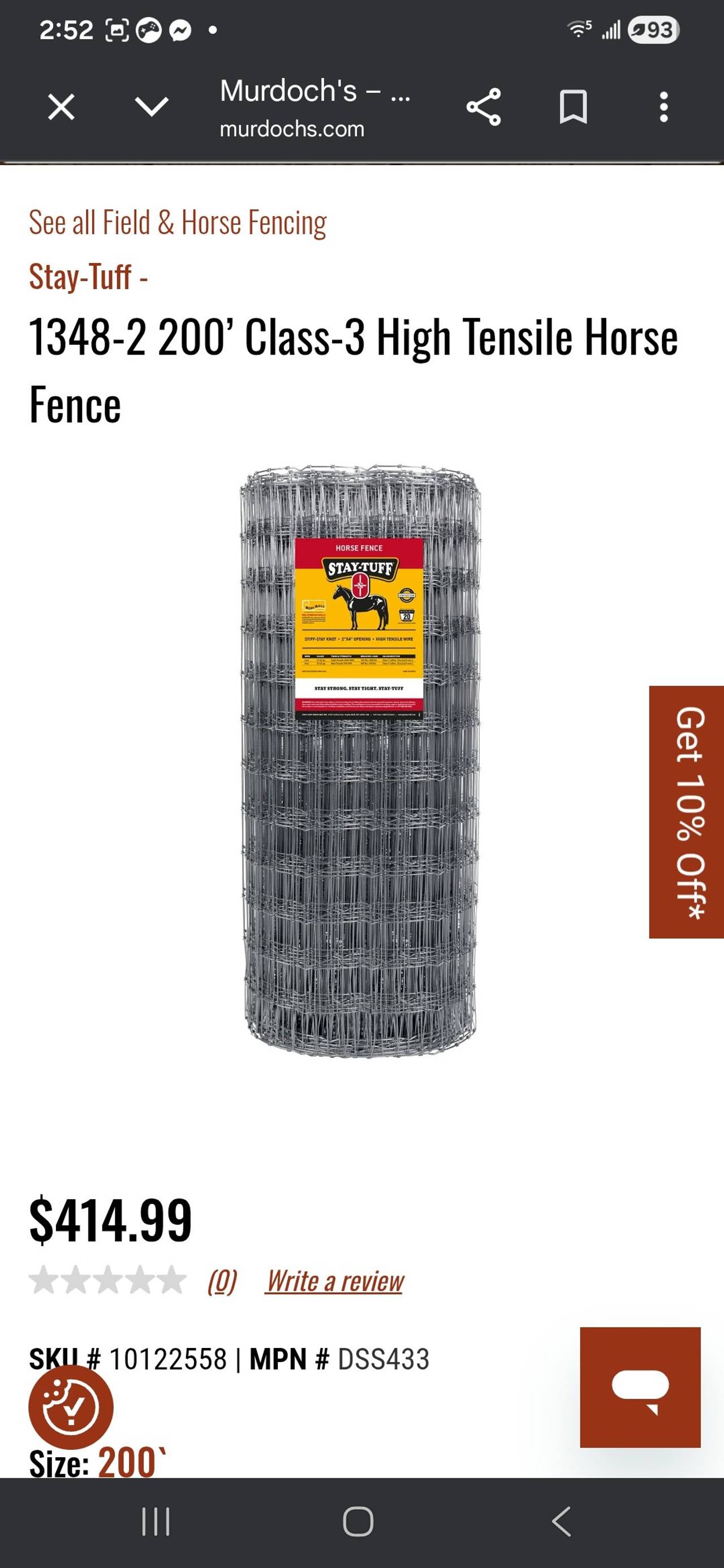 Stay-Tuff 1348-2 200' Class-3 High Tensile Horse Fence