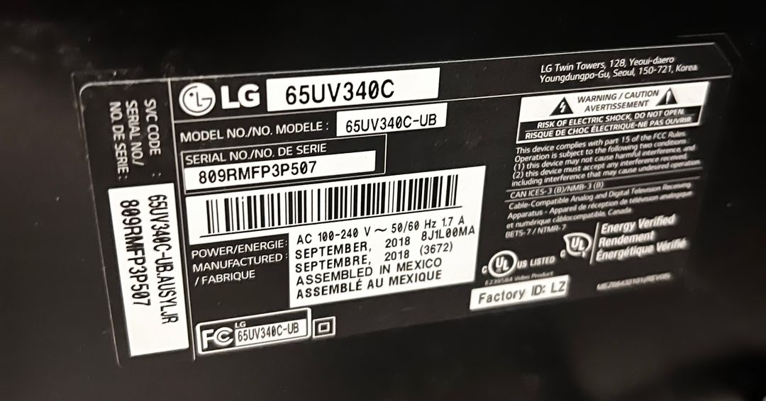 65 ‘ commercial LG Tv model 65UV340C