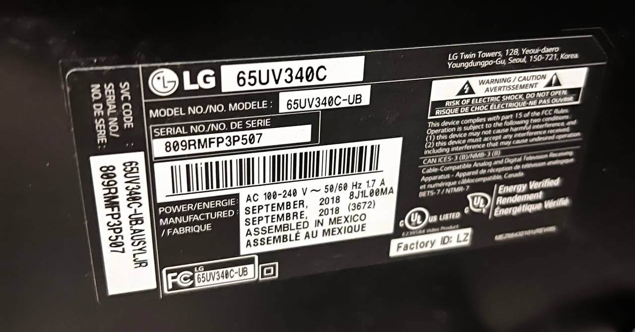 65 ‘ commercial LG Tv model 65UV340C