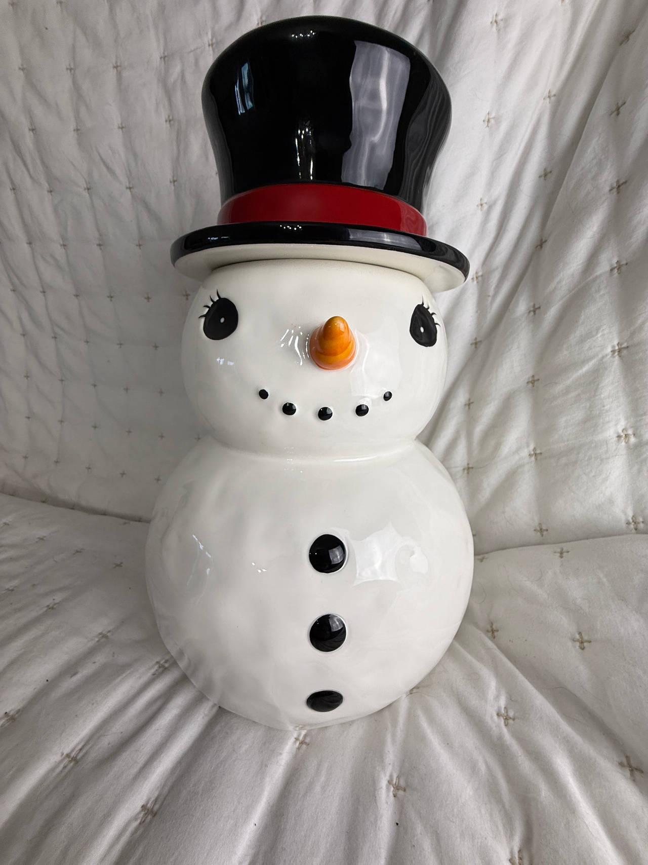 Pottery Barn Snowman Cookie Jar Rare