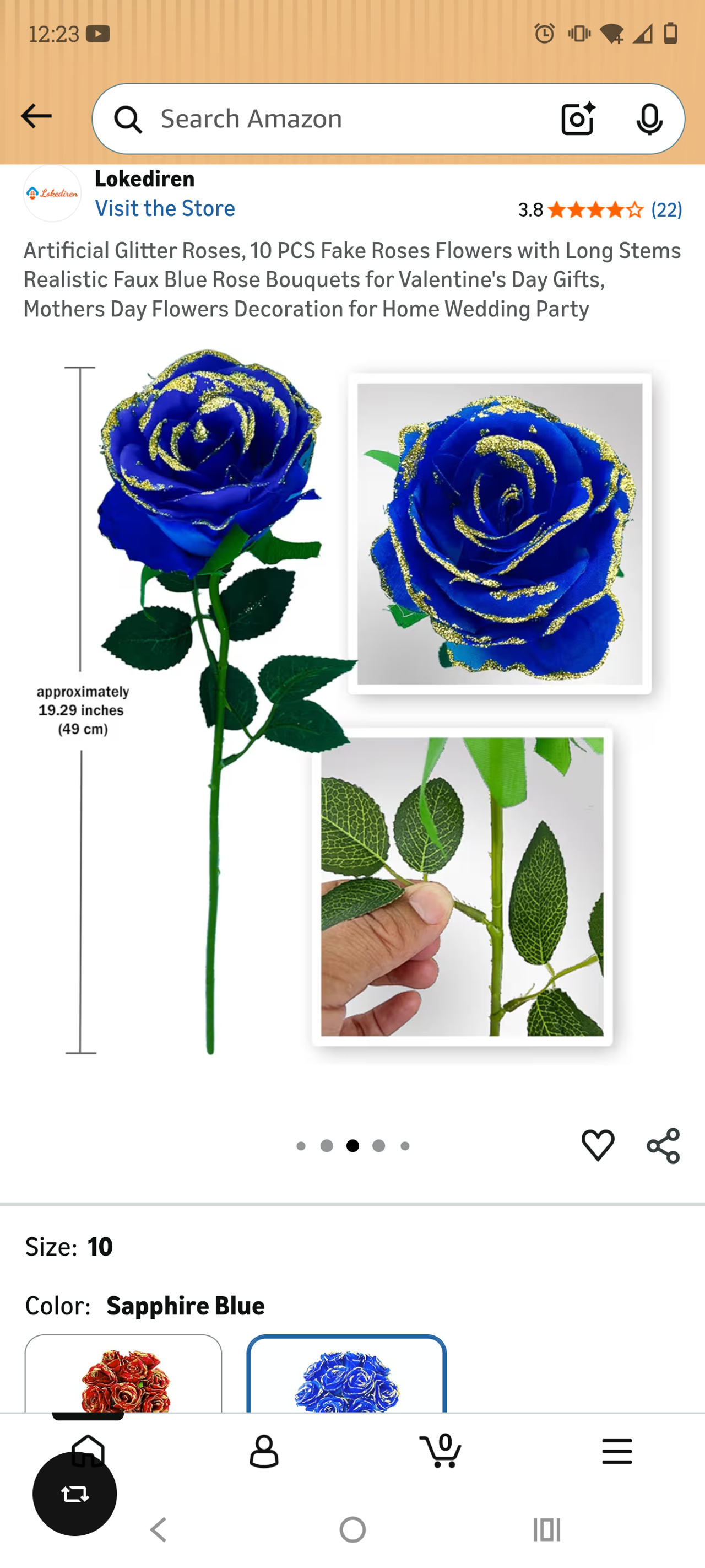 Lokedien 10PCS Blue Glitter Artificial Roses
