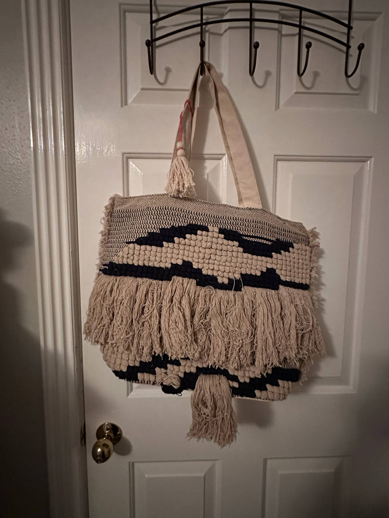 Boho Woven Fringe Tote Bag with Tassels