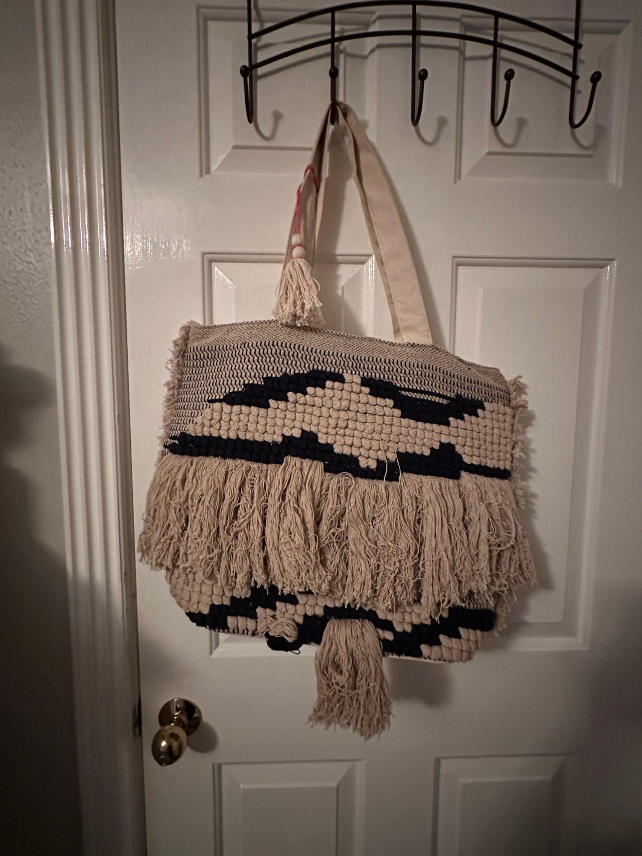 Boho Woven Fringe Tote Bag with Tassels