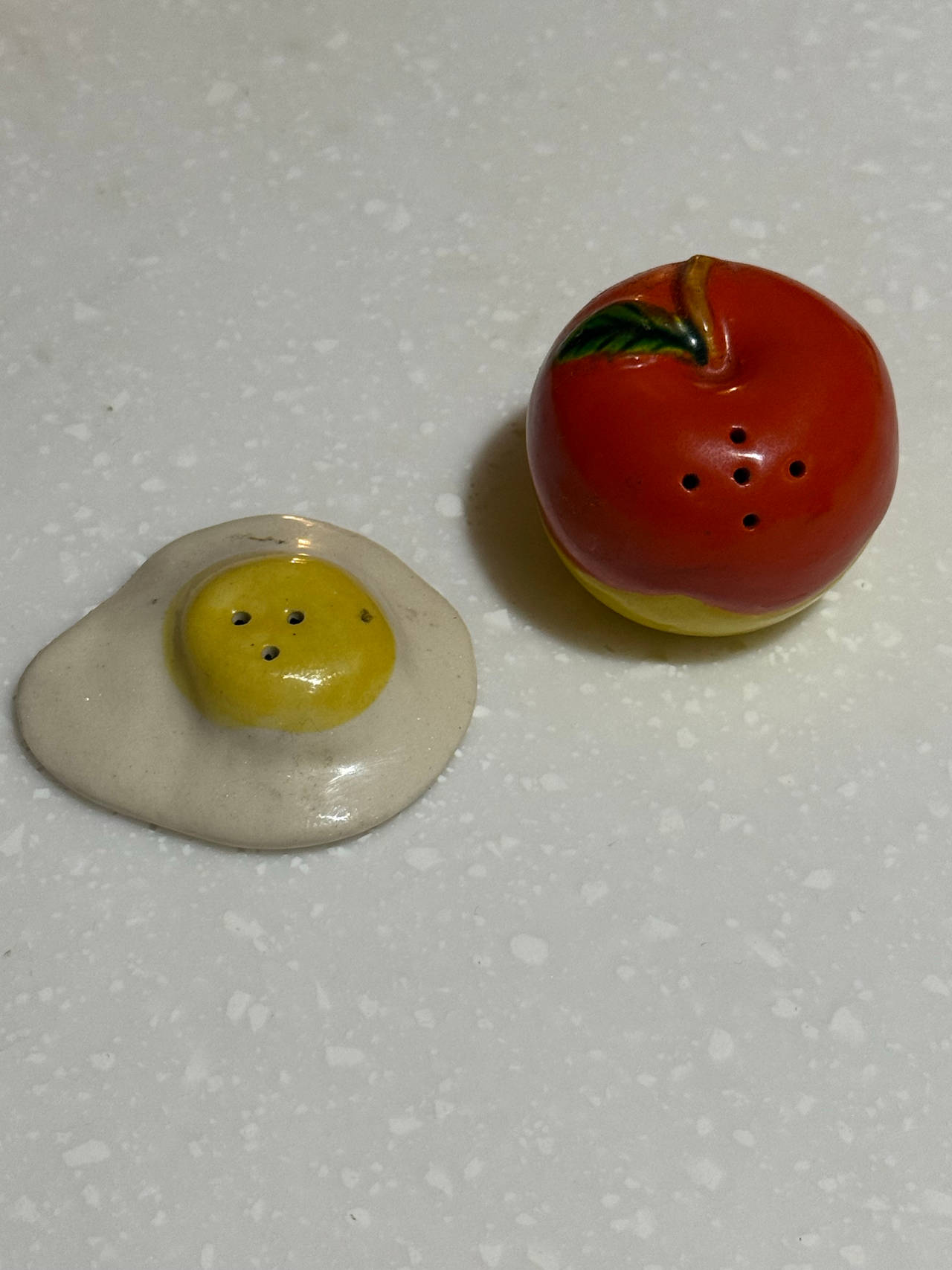 Vintage Ceramic Egg and Apple Salt and Pepper Shakers