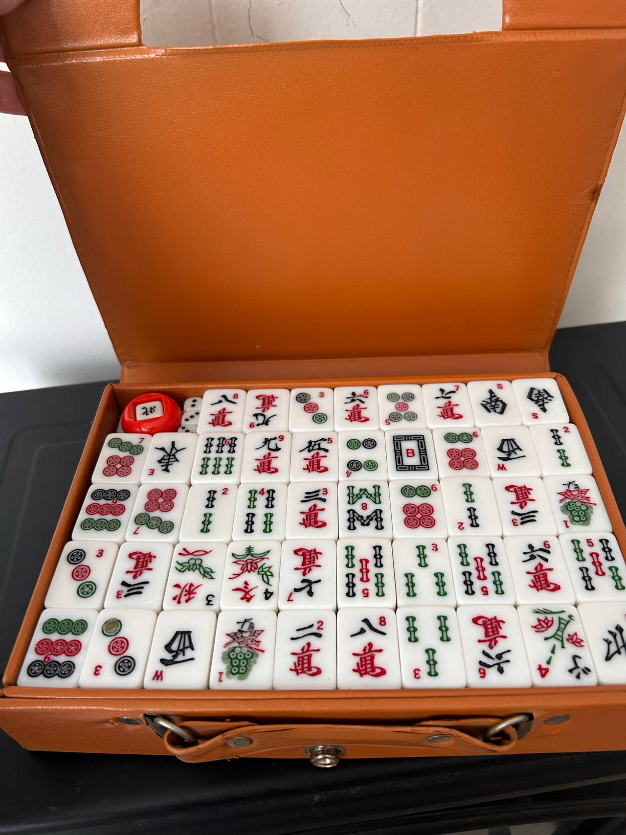 American Mahjong Set with Orange Carrying Case