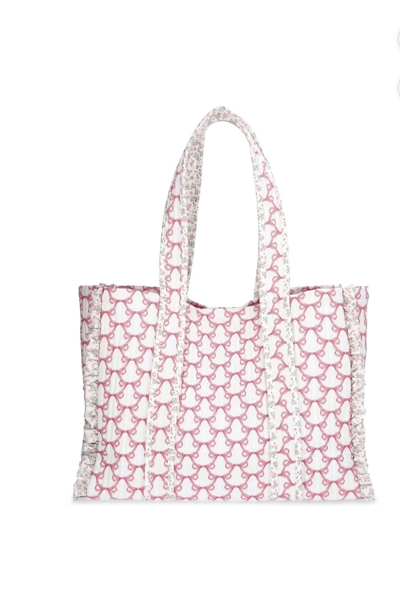 No Boundaries Quilted Tote Bag Pink Bow Print NEW