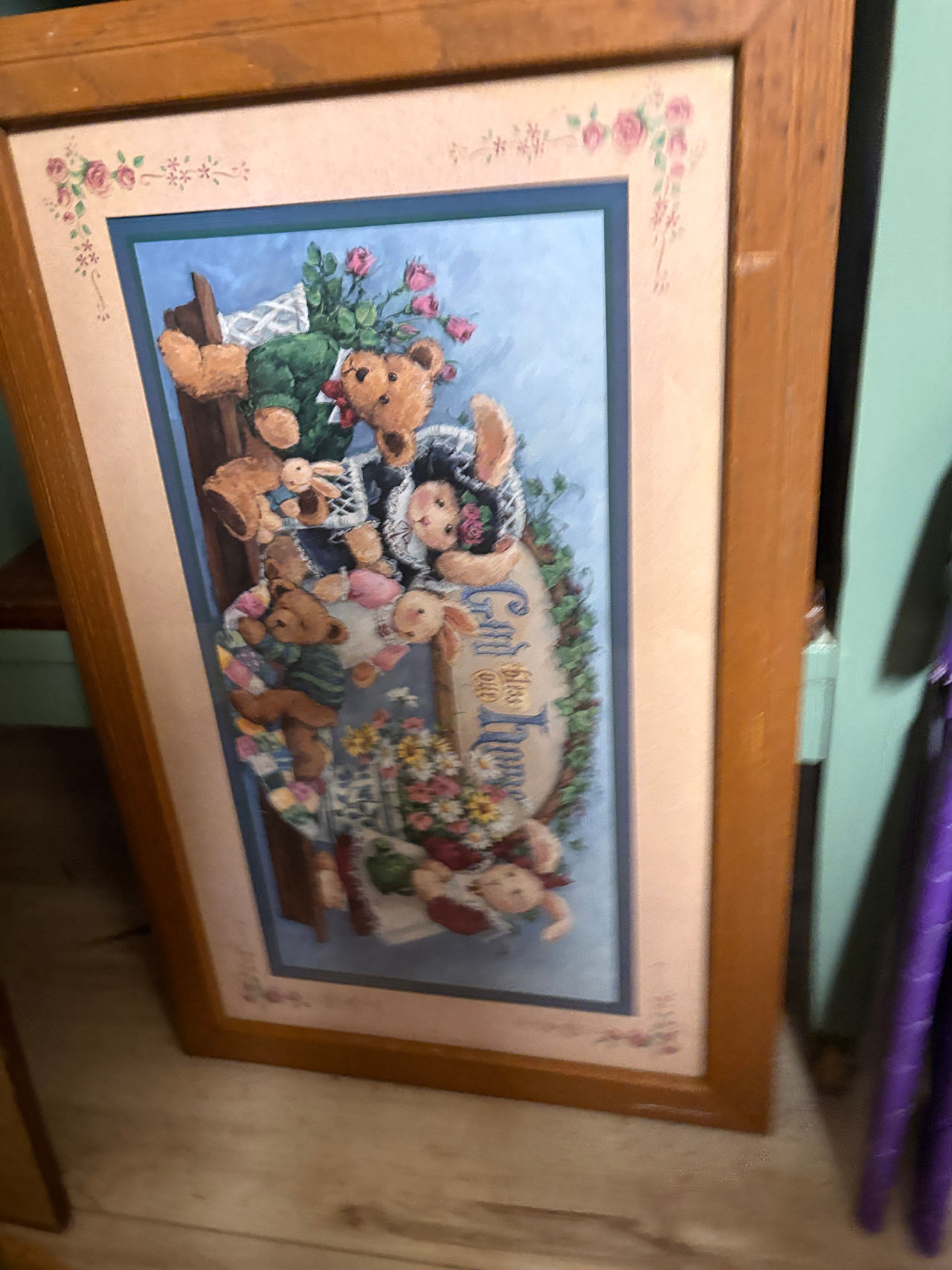 Vintage Homco "God Bless Our Home" Framed Print by Barbara Mock