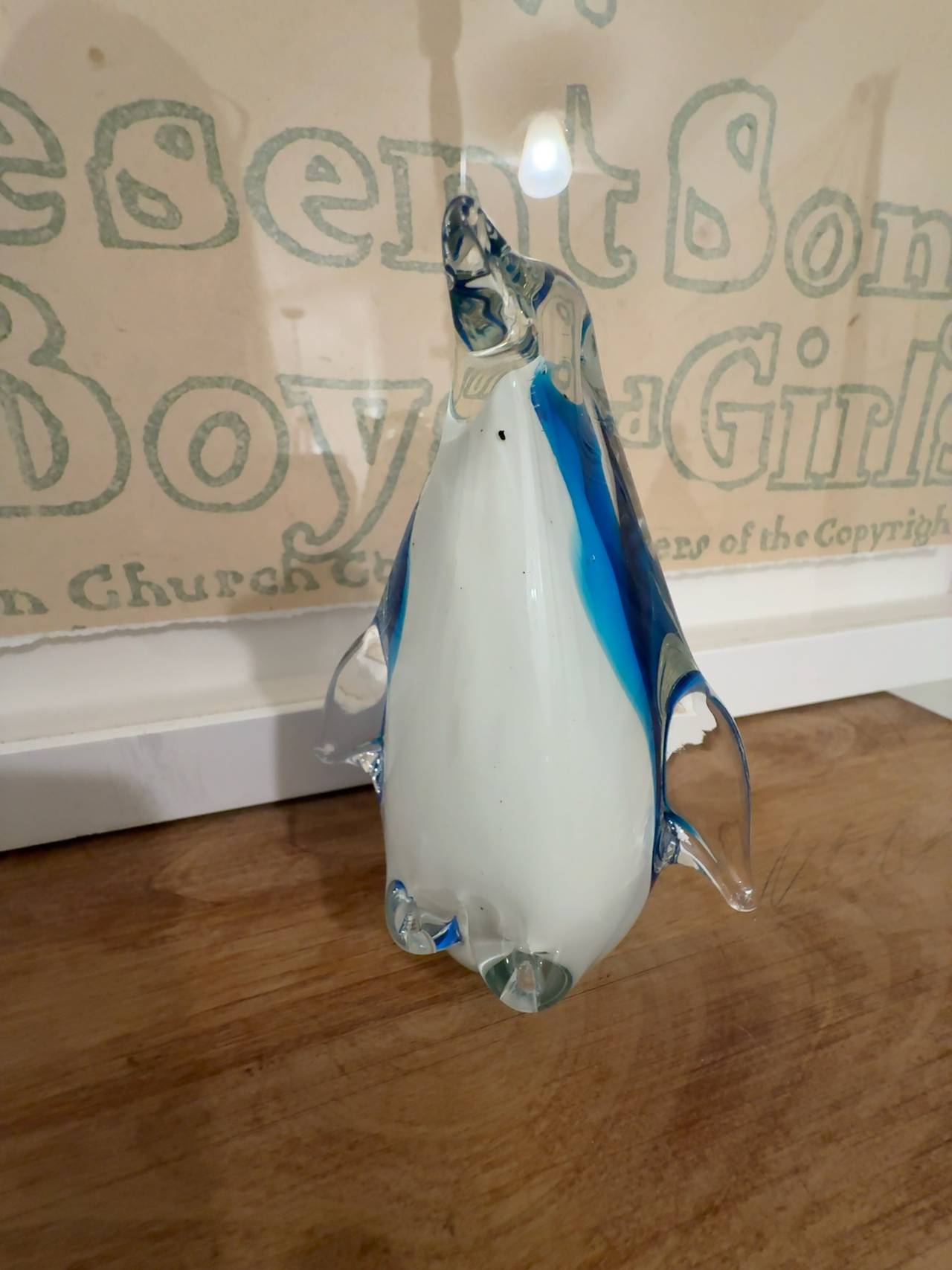 Murano Glass Penguin Figurine Blue & White