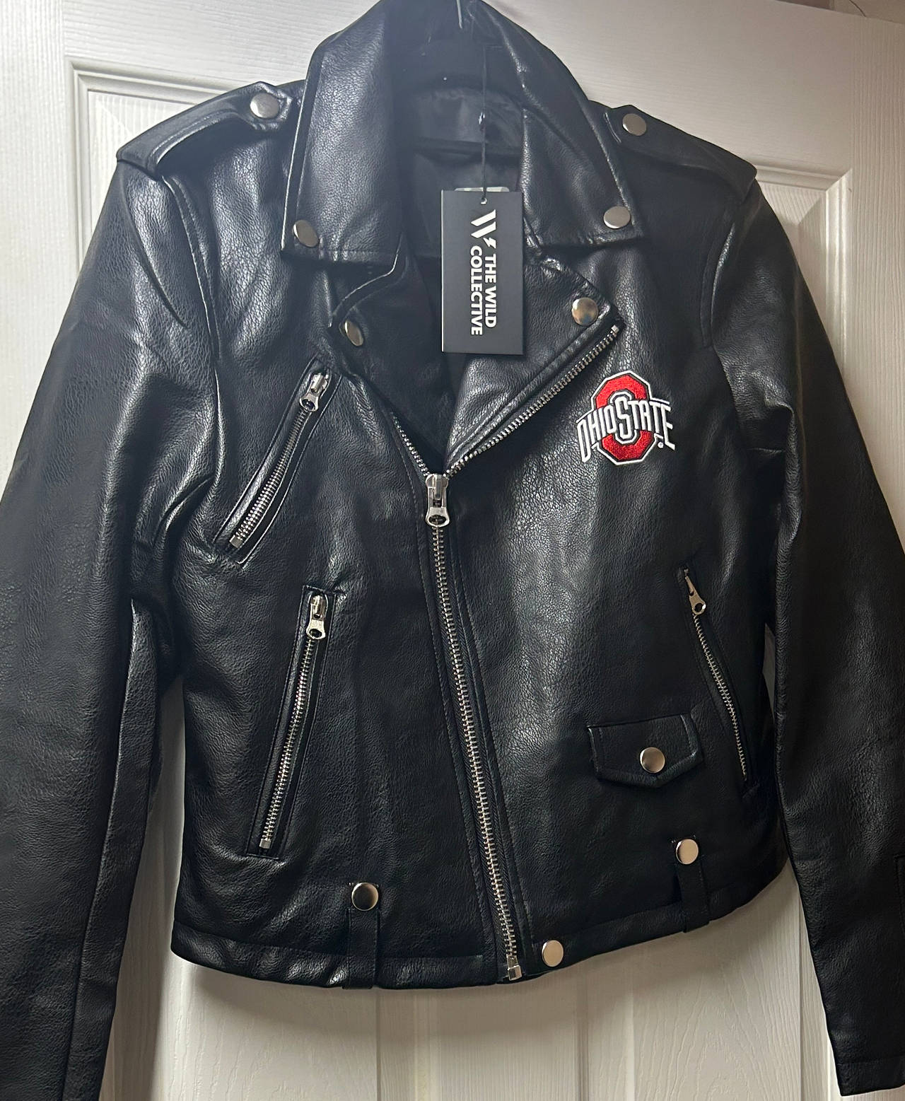 The Wild Collective Ohio State Buckeyes Vegan Leather Moto Jacket